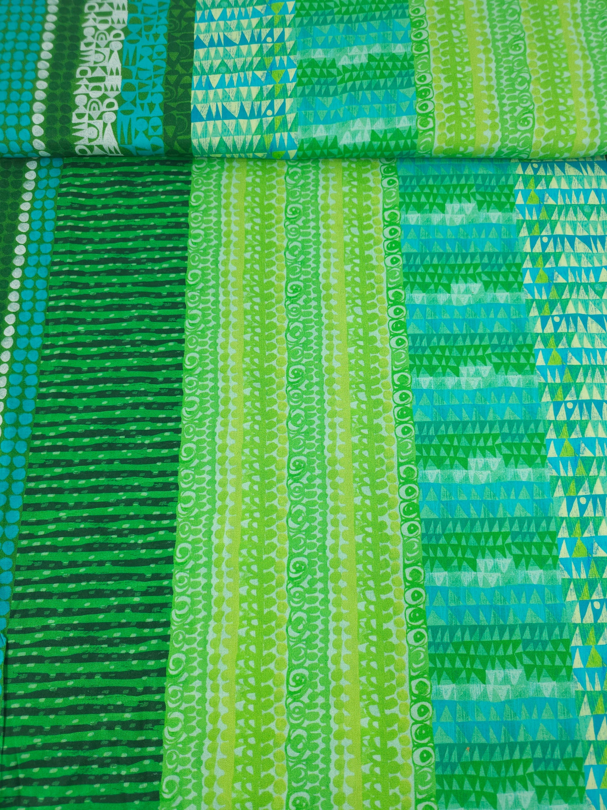 Green Tones Abstract Flying South 100% Cotton - Free Spirit