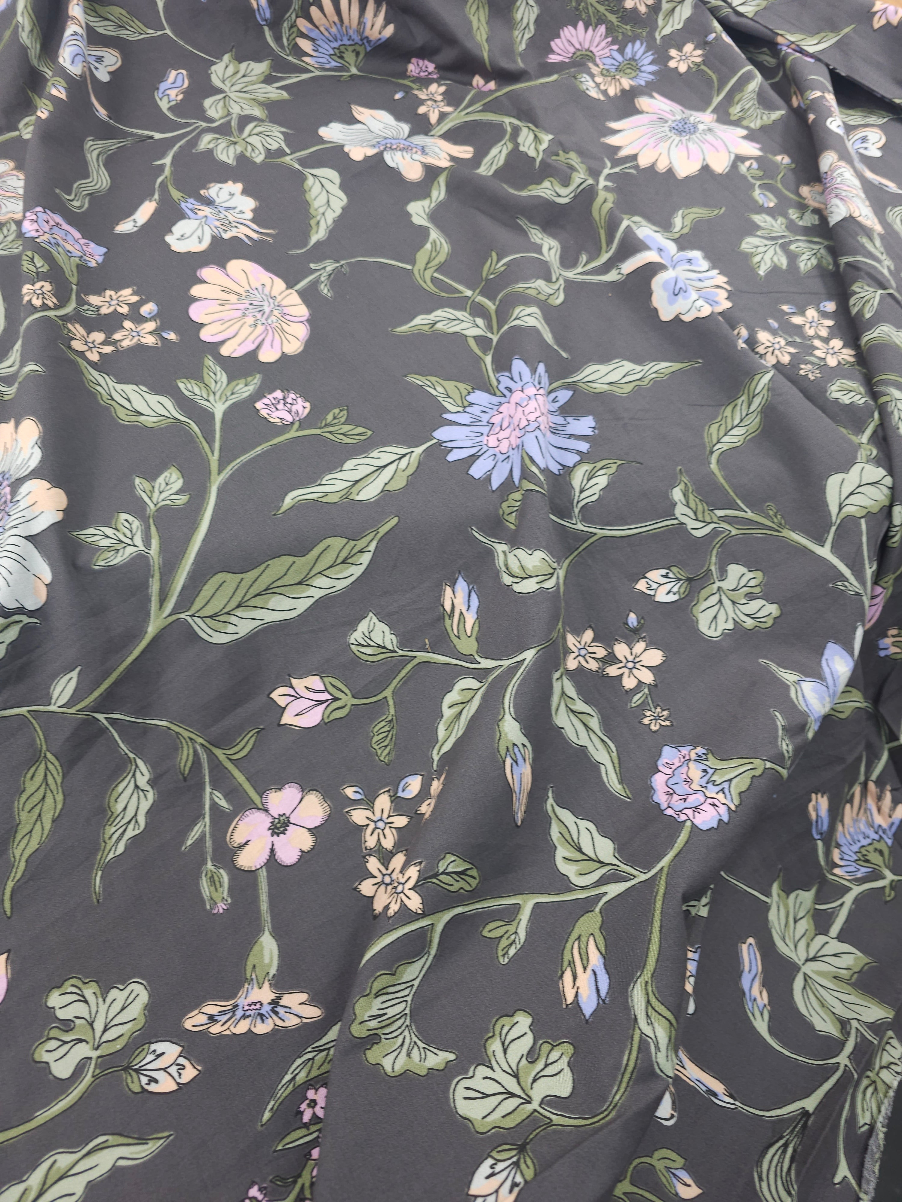 Charcoal Floral Vine 100% Cotton 100” - Urban Outfitters *EXTRA WIDE*