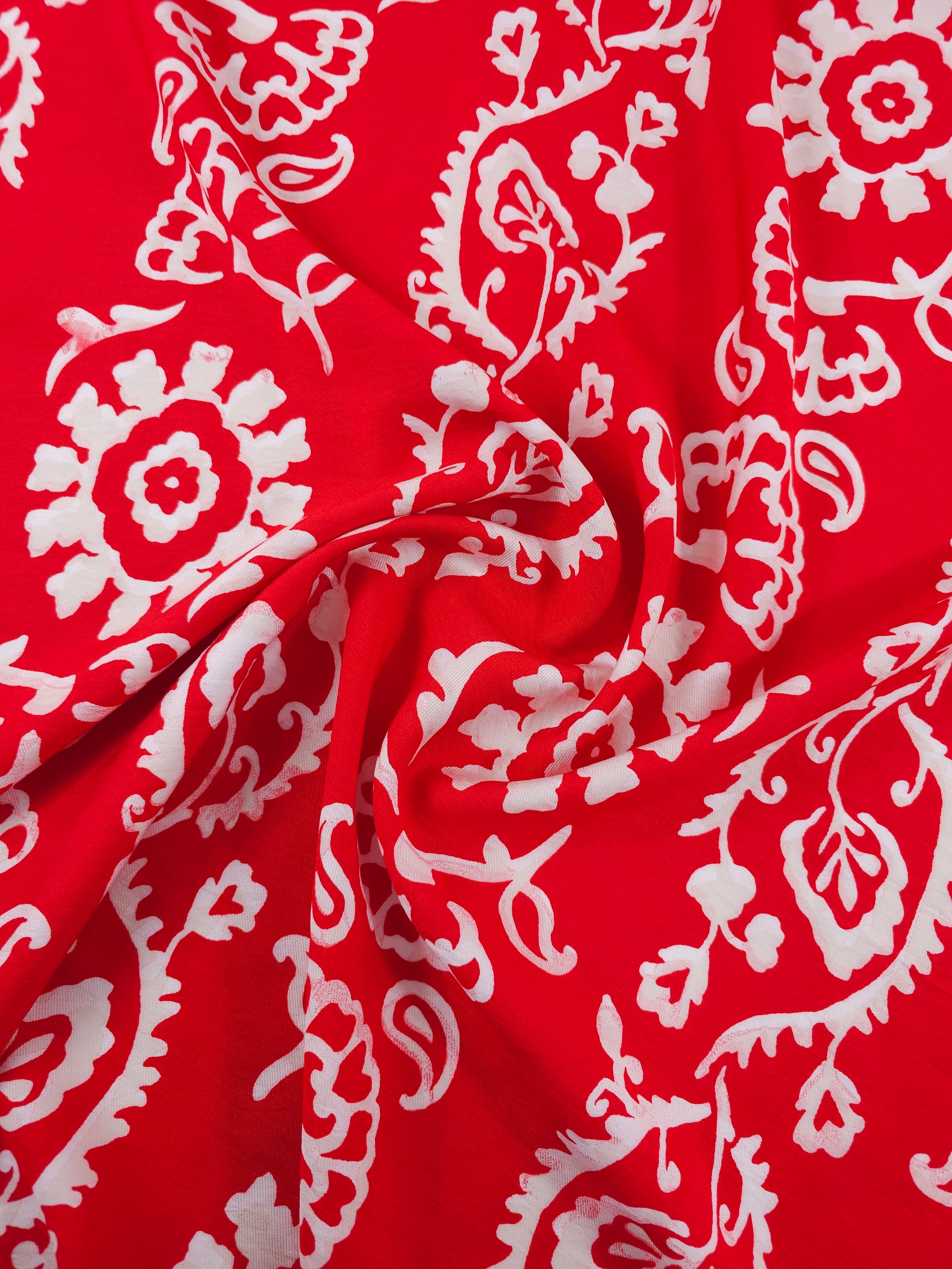 Red/White Damask Stripe Viscose Modal *DEFECT*