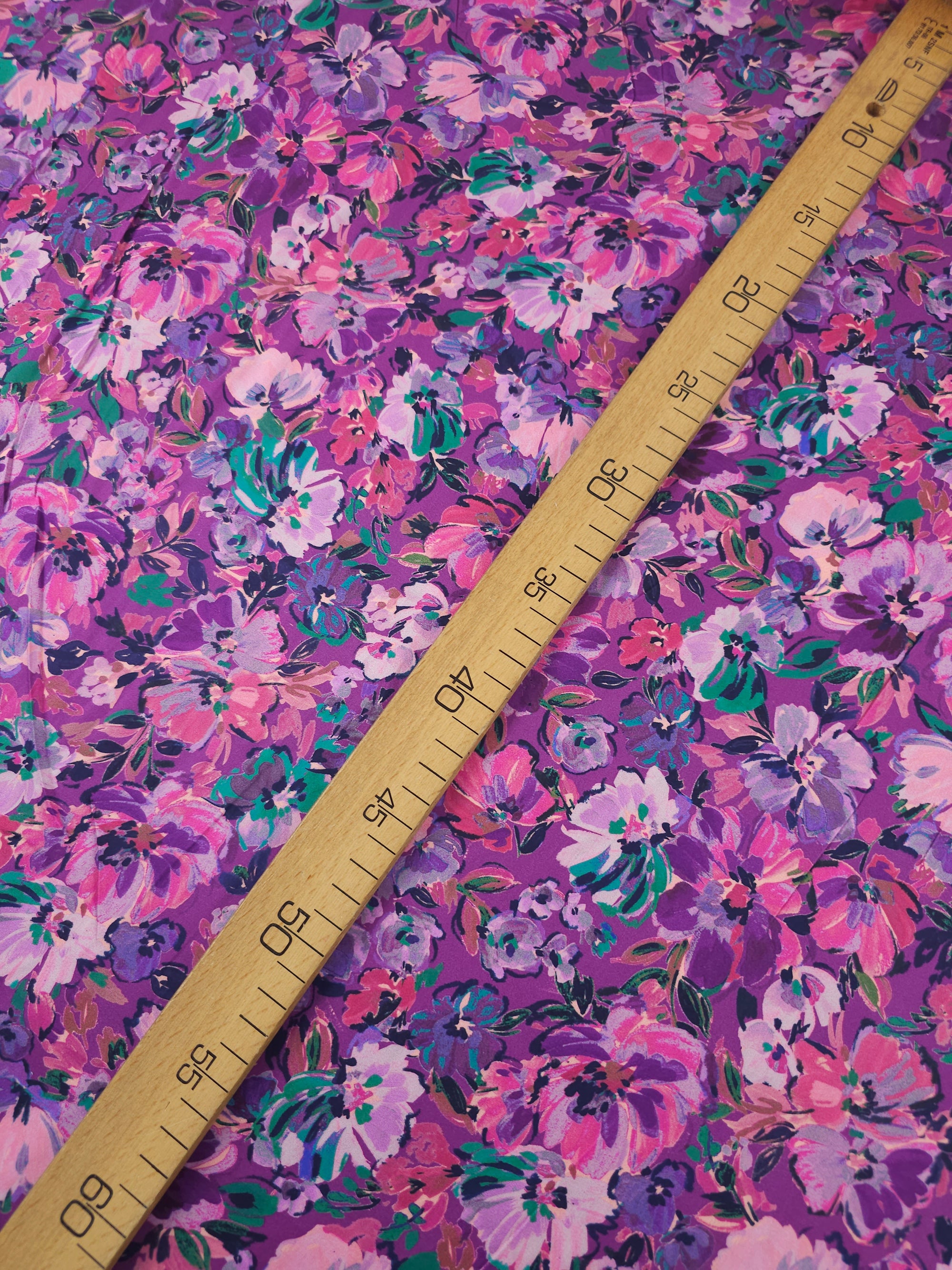 Purple Painterly Floral Meadow Cotton Satin 60"