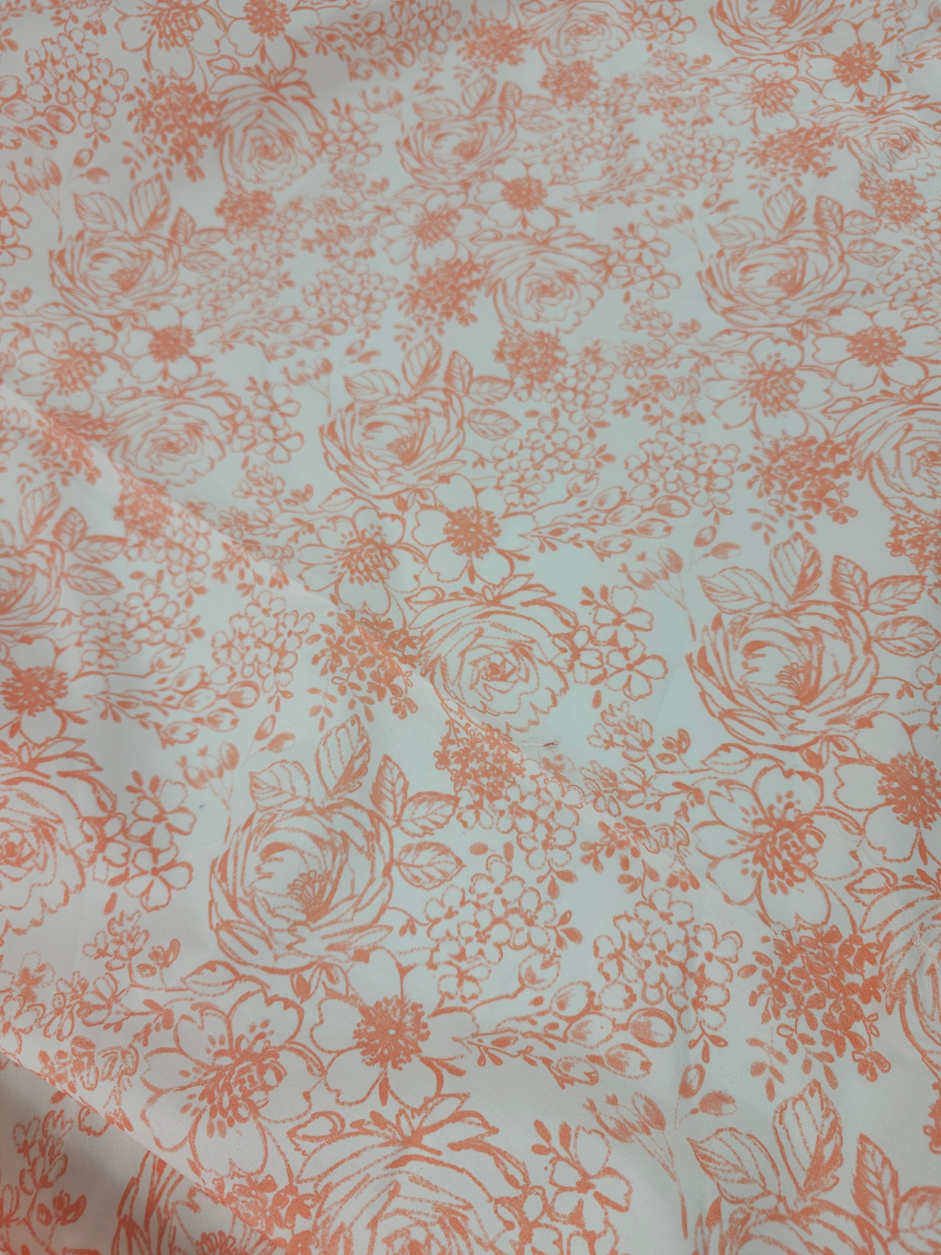 Peachy Coral Sketch Floral 100% Cotton 55”