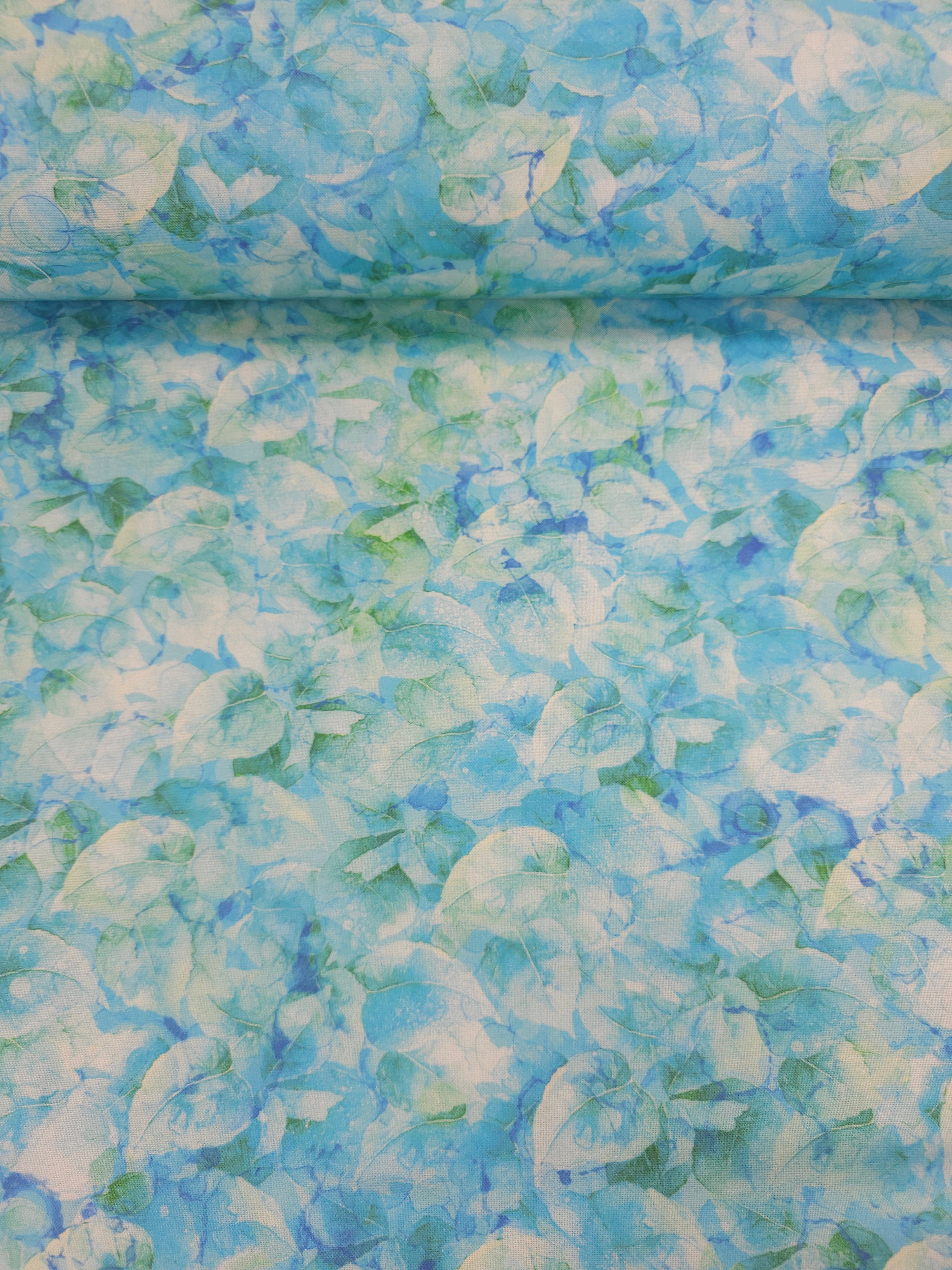 Light Blue/Green Abstract Leaf 100% Cotton