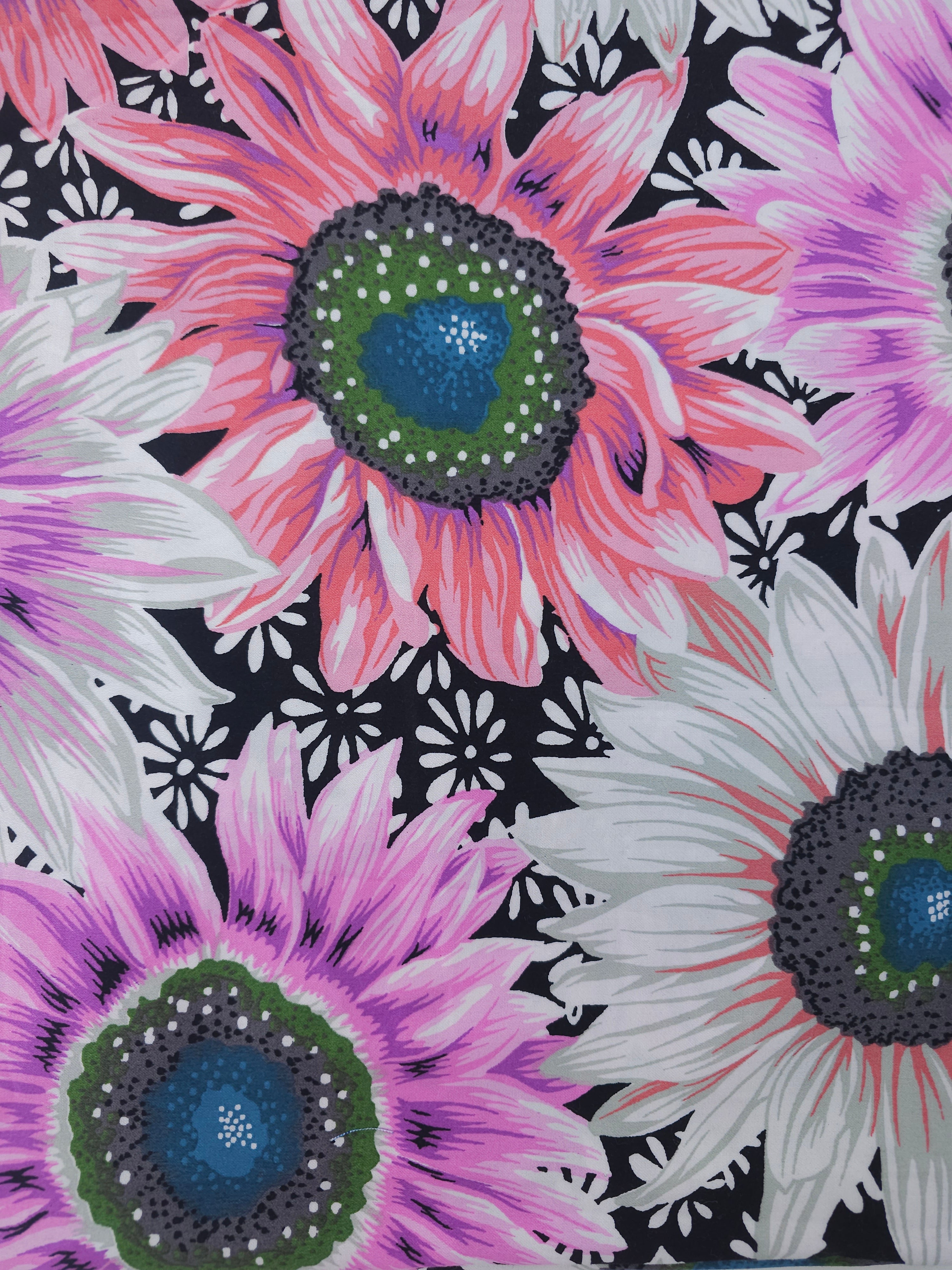 Bold pink floral Cotton sateen- 1.2m piece
