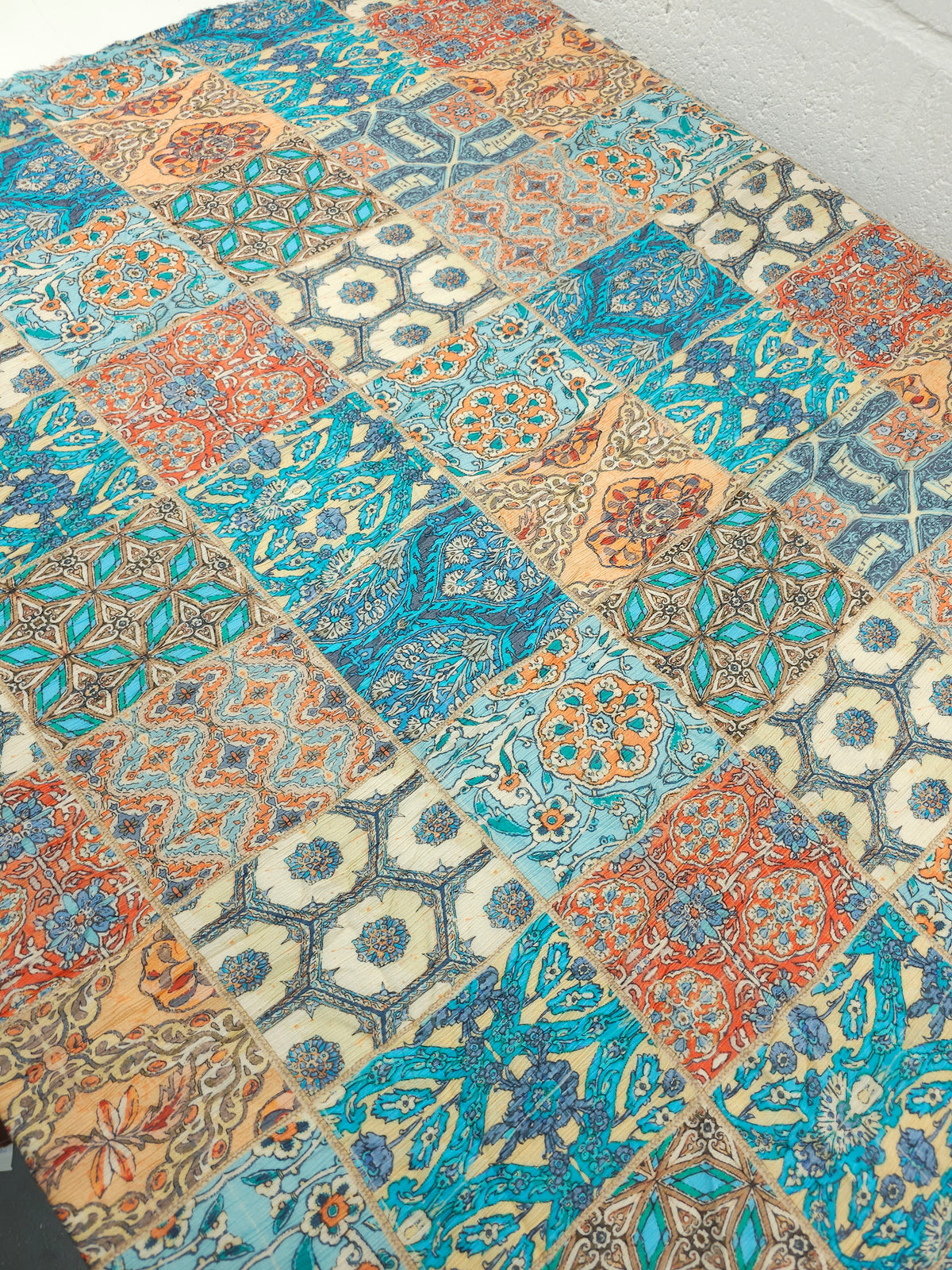 Teal/Orange Patchwork Crinkle Viscose