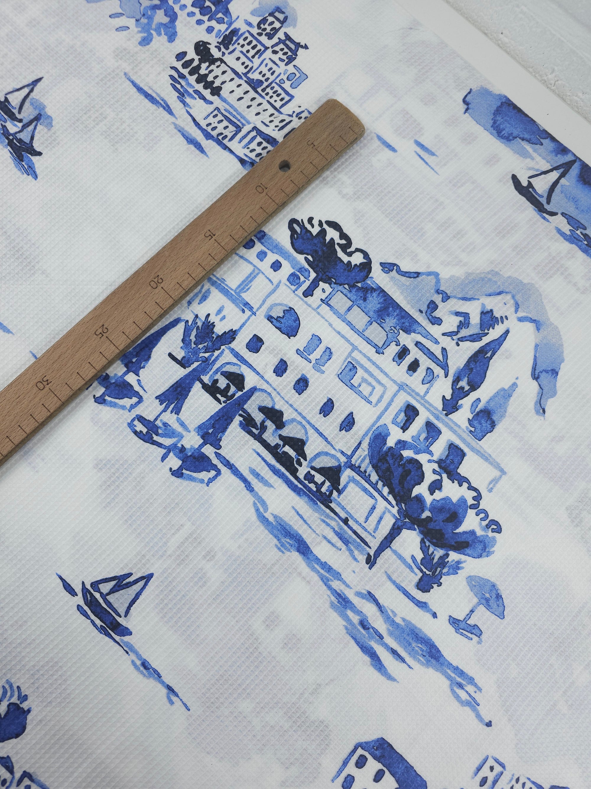 Blue/White Boat Lake Soft Waffle Cotton *EXTRA WIDE*