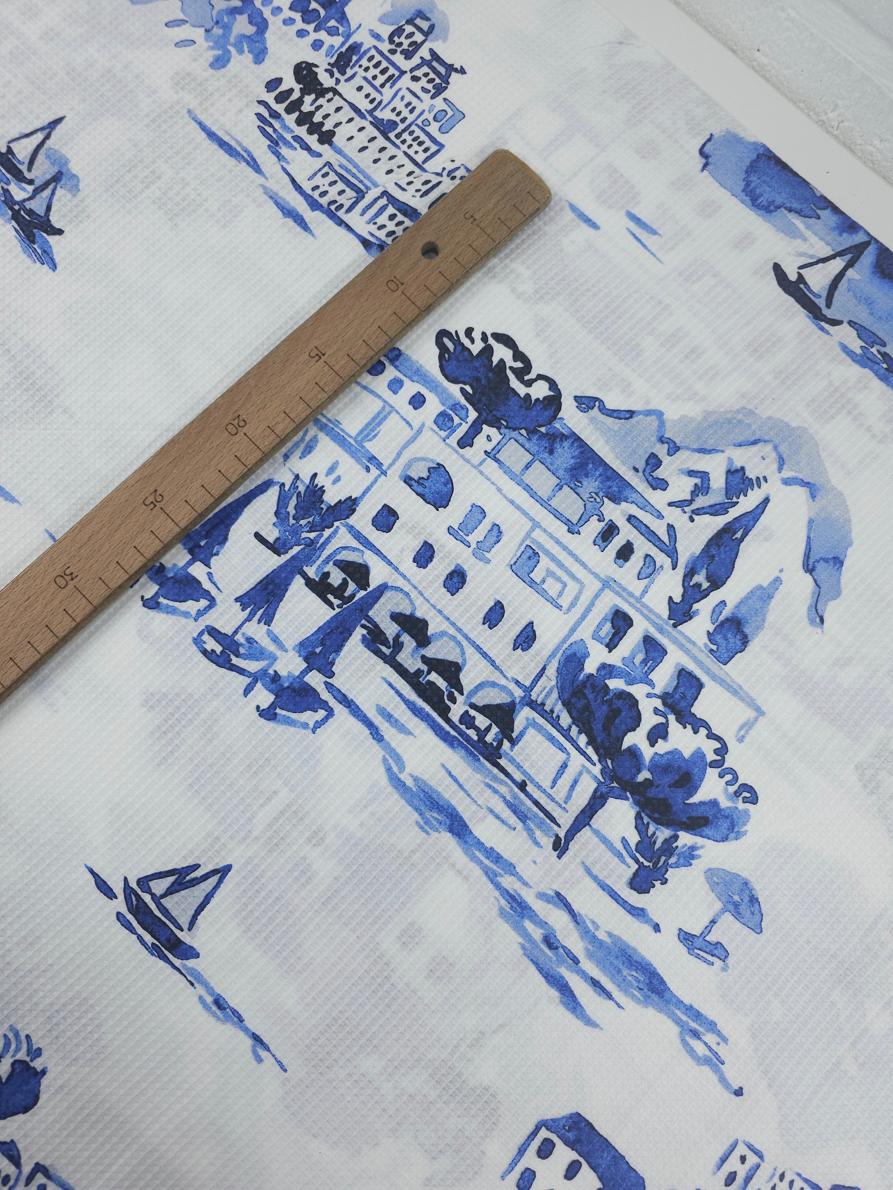 Blue/White Boat Lake Soft Waffle Cotton *EXTRA WIDE*