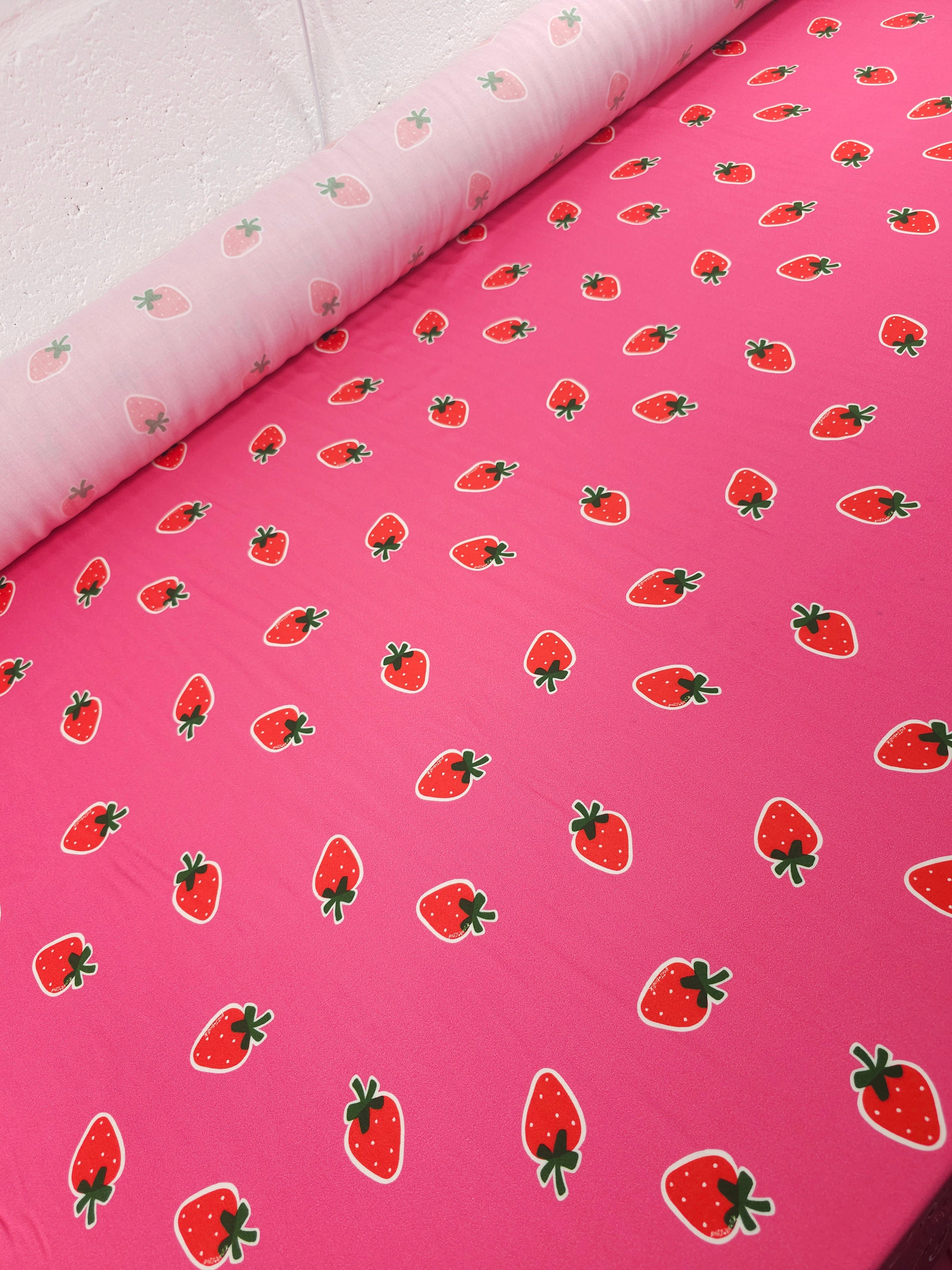 Fuchsia Pink Floating Strawberry Viscose Challis