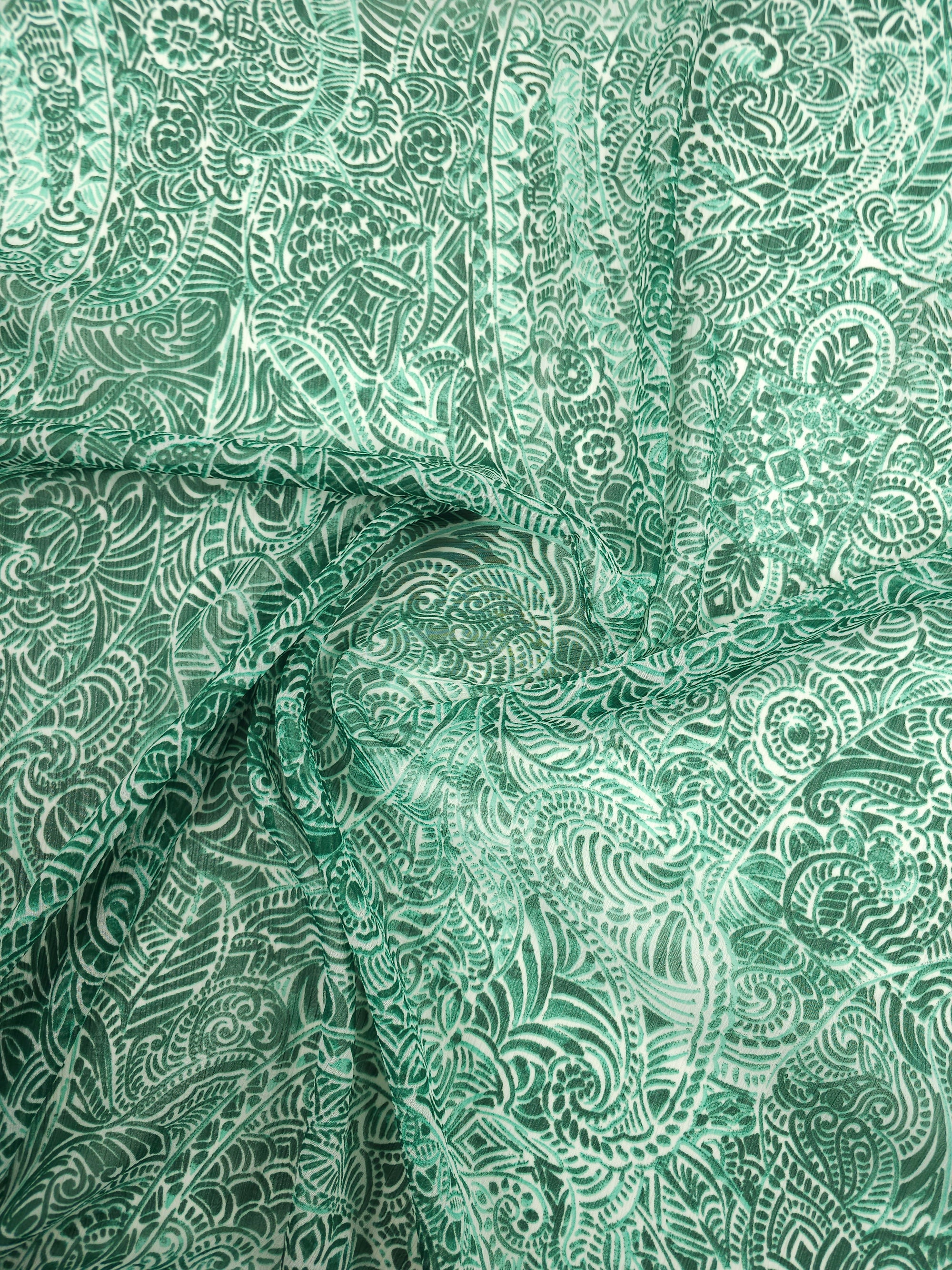 Green Paisley Crinkle Crepe