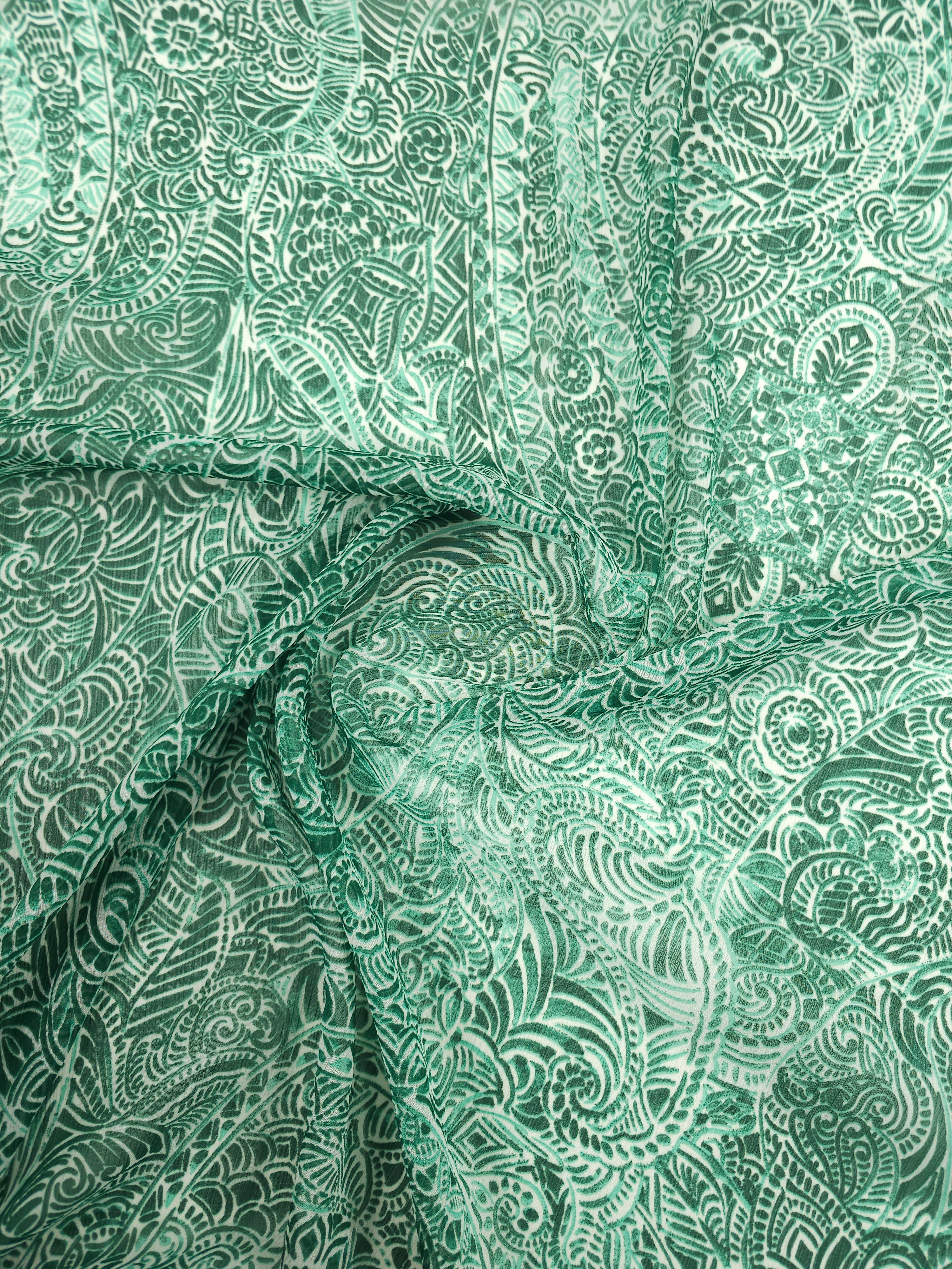Green Paisley Crinkle Crepe