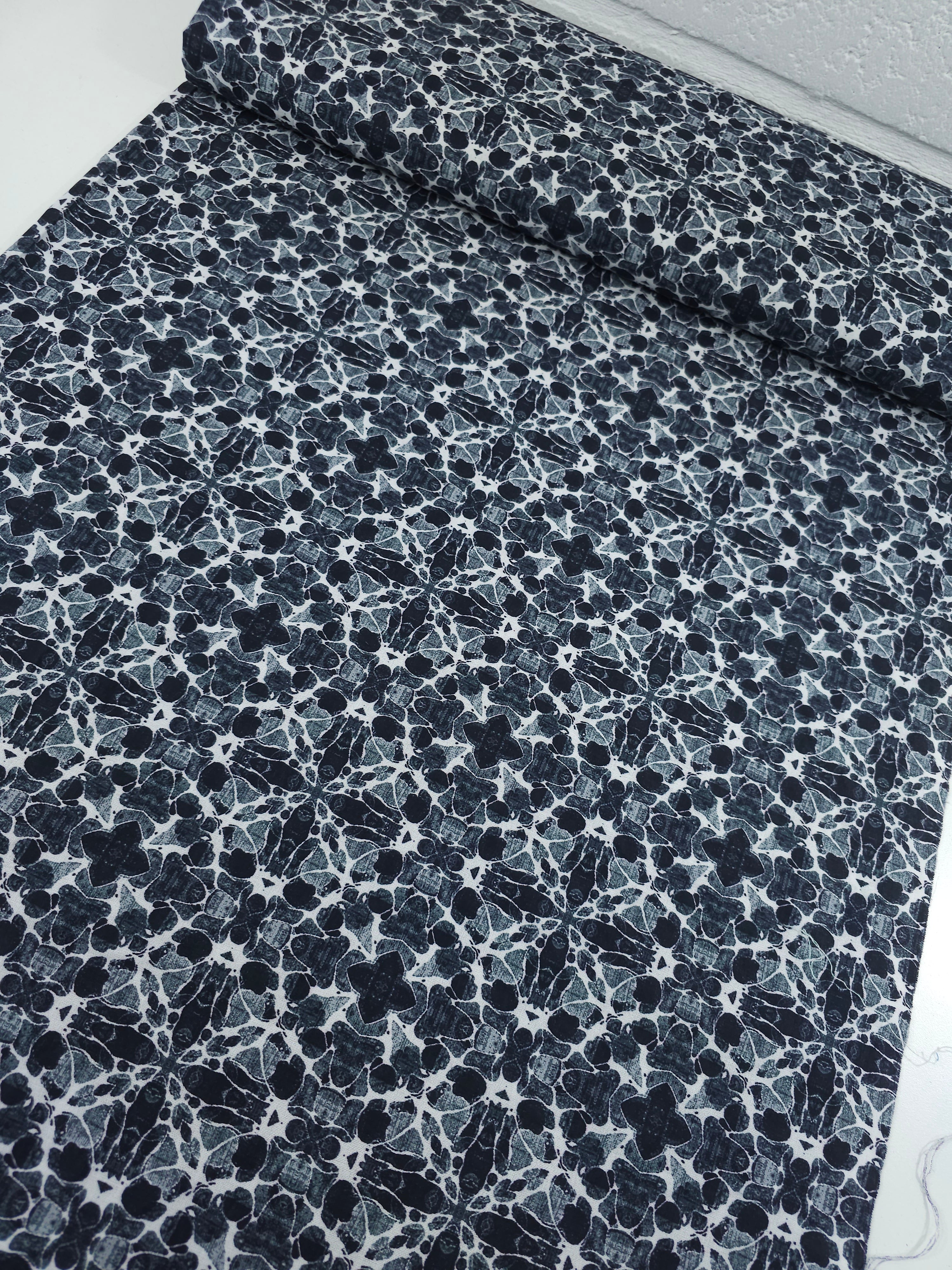 Charcoal Abstract Kaleidoscope 100% Cotton