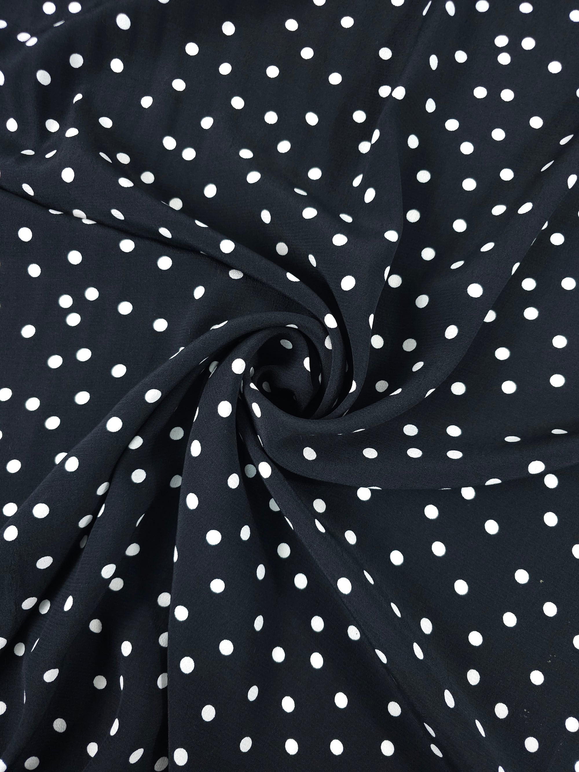 Black/White Mini Polka Dot Viscose Crepe