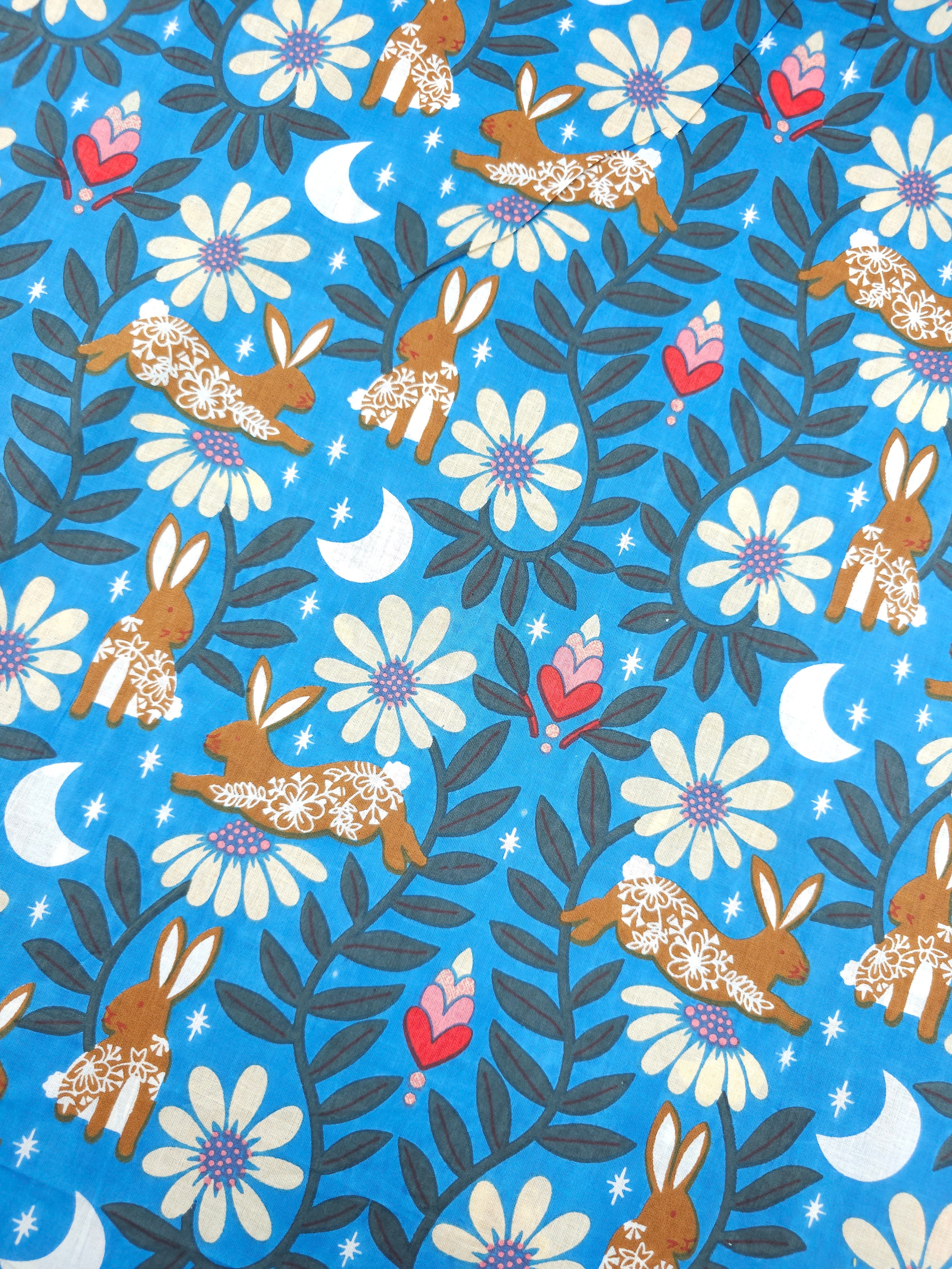 Blue Night Wonder Bunnies Cambric Cotton