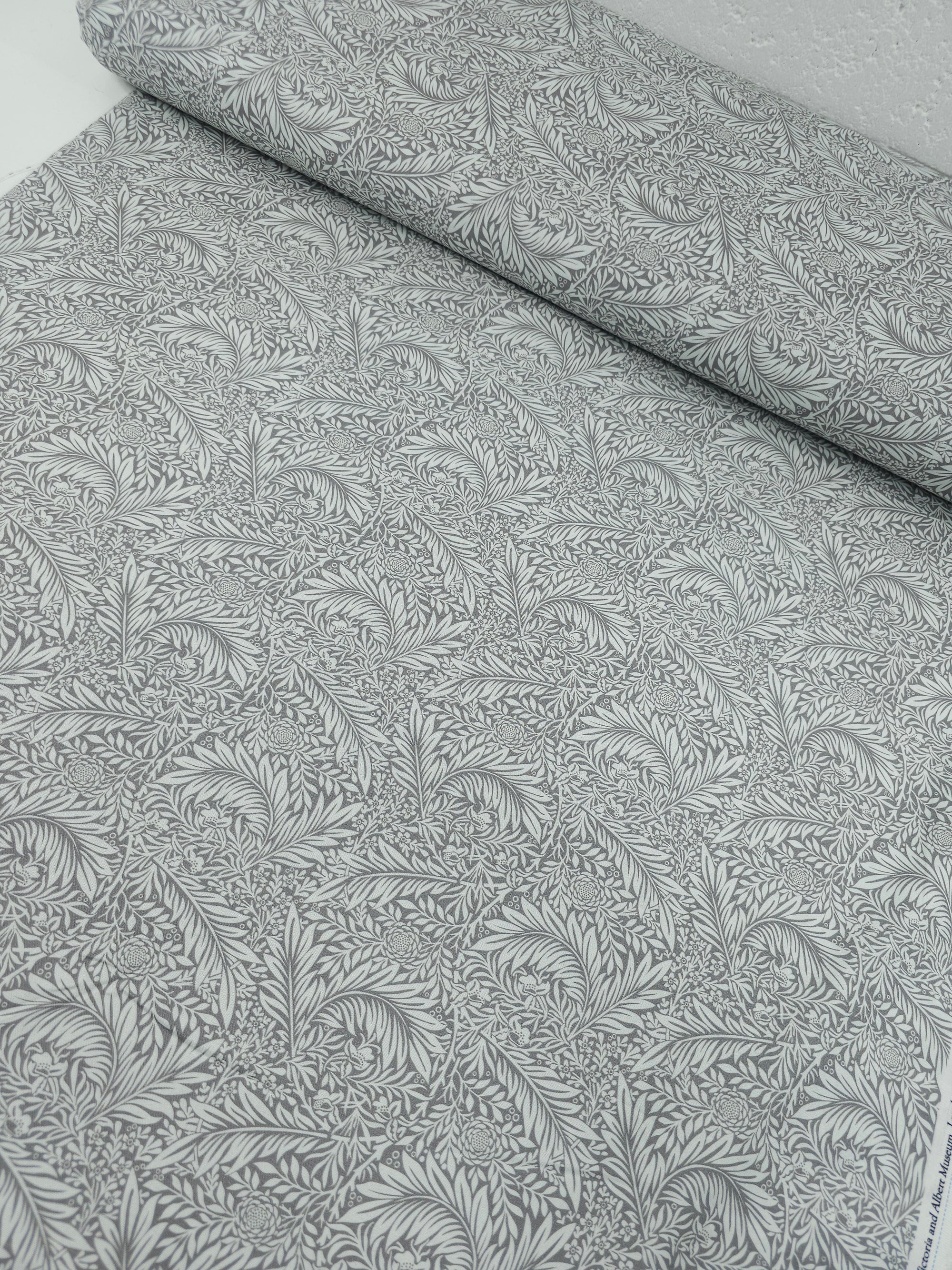 Grey/White Floral Twine 100% Cotton 106" - William Morris *EXTRA WIDE*
