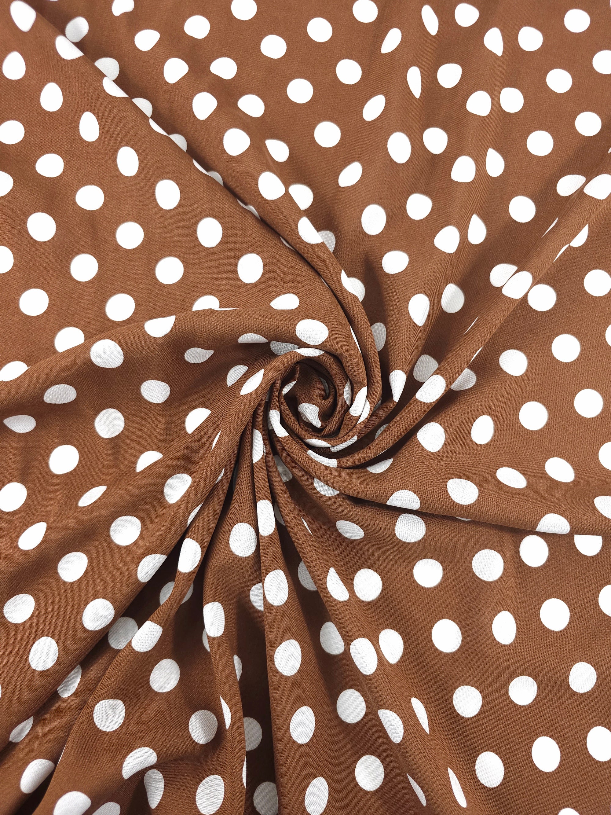 Hazelnut Brown/White Small Polka Spot Viscose Challis