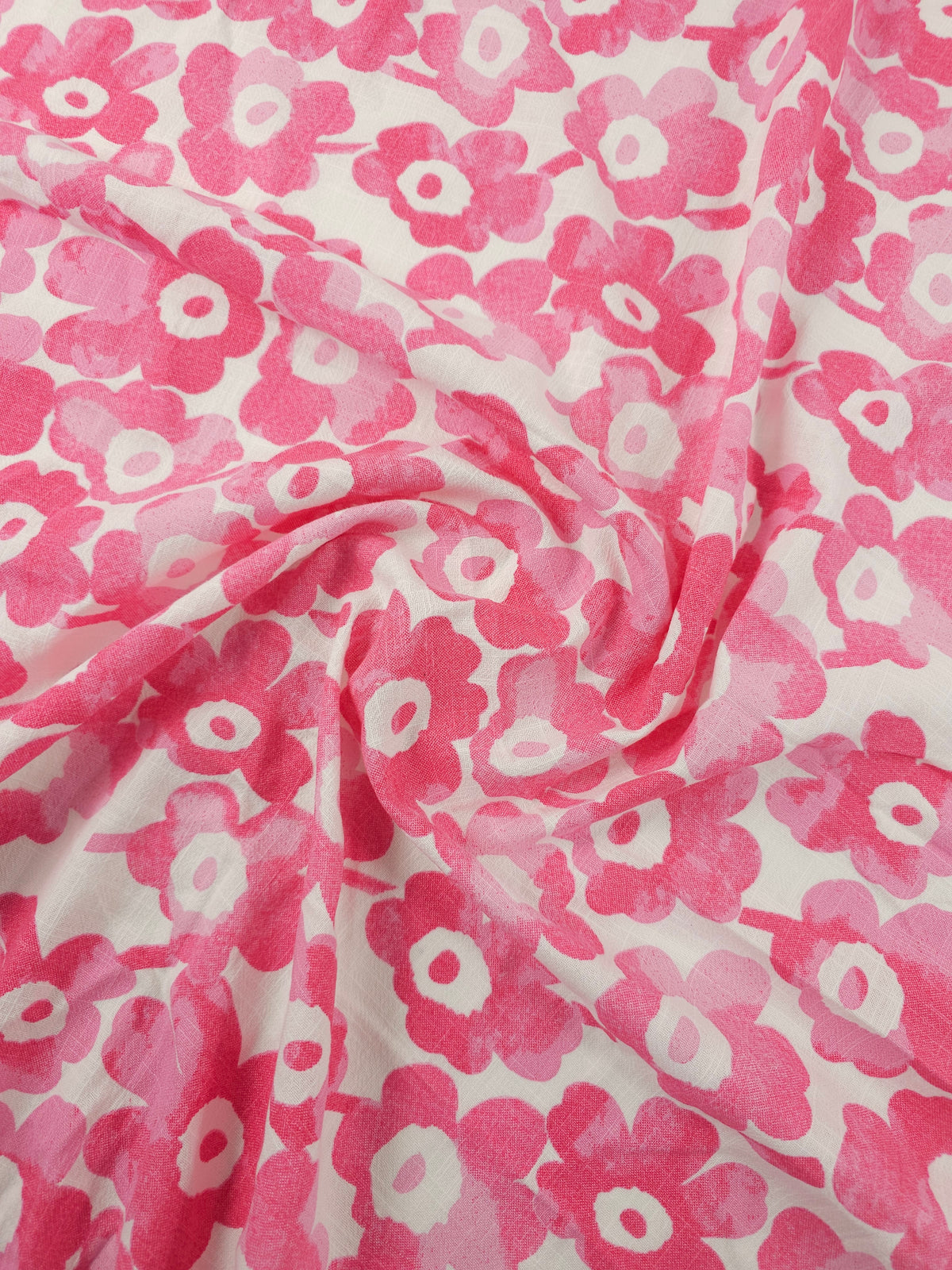 Pink Watercolour Marimekko-Esque Puff Floral Cotton Linen