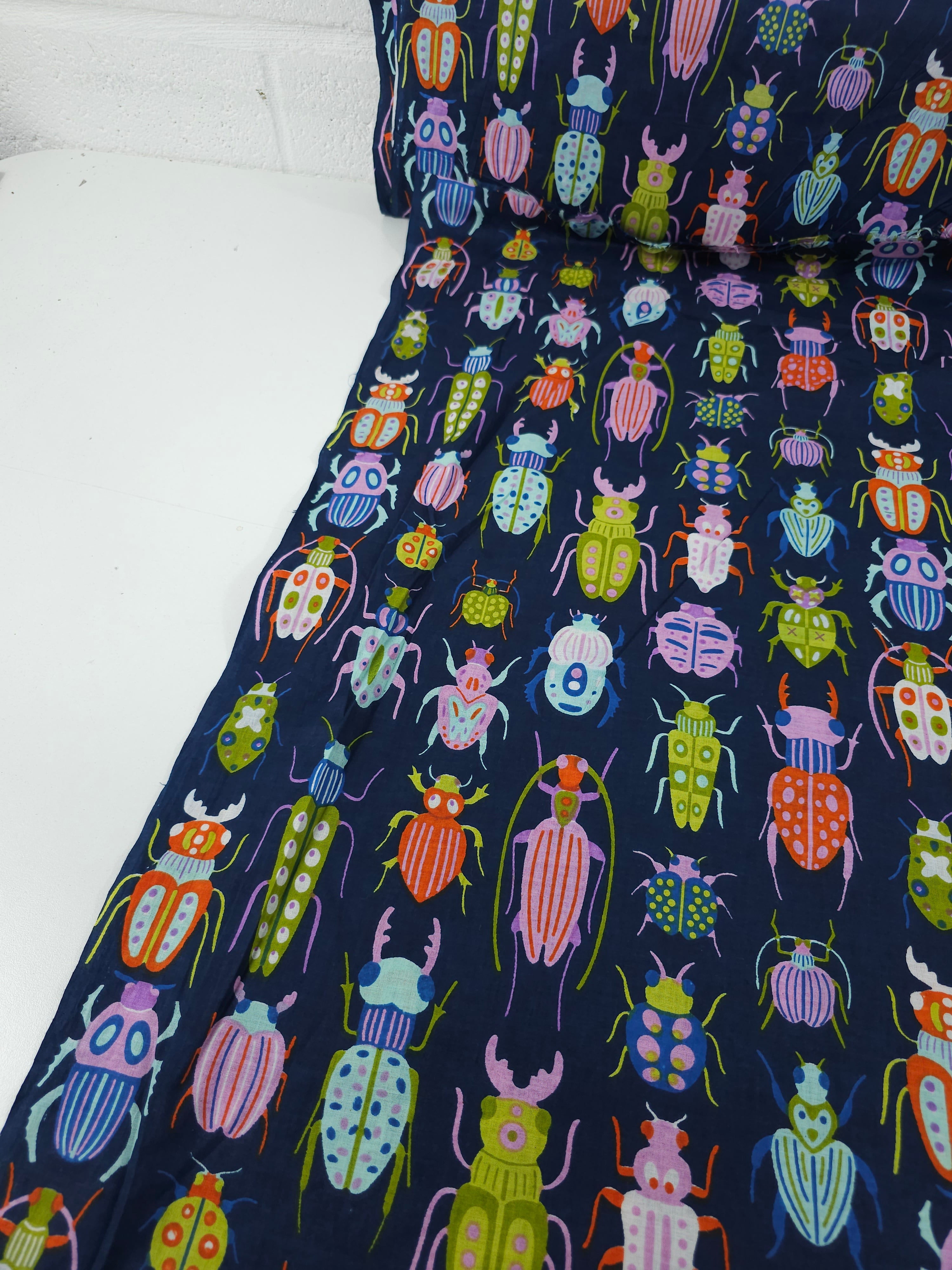 Navy Animated Bugs Cambric Cotton