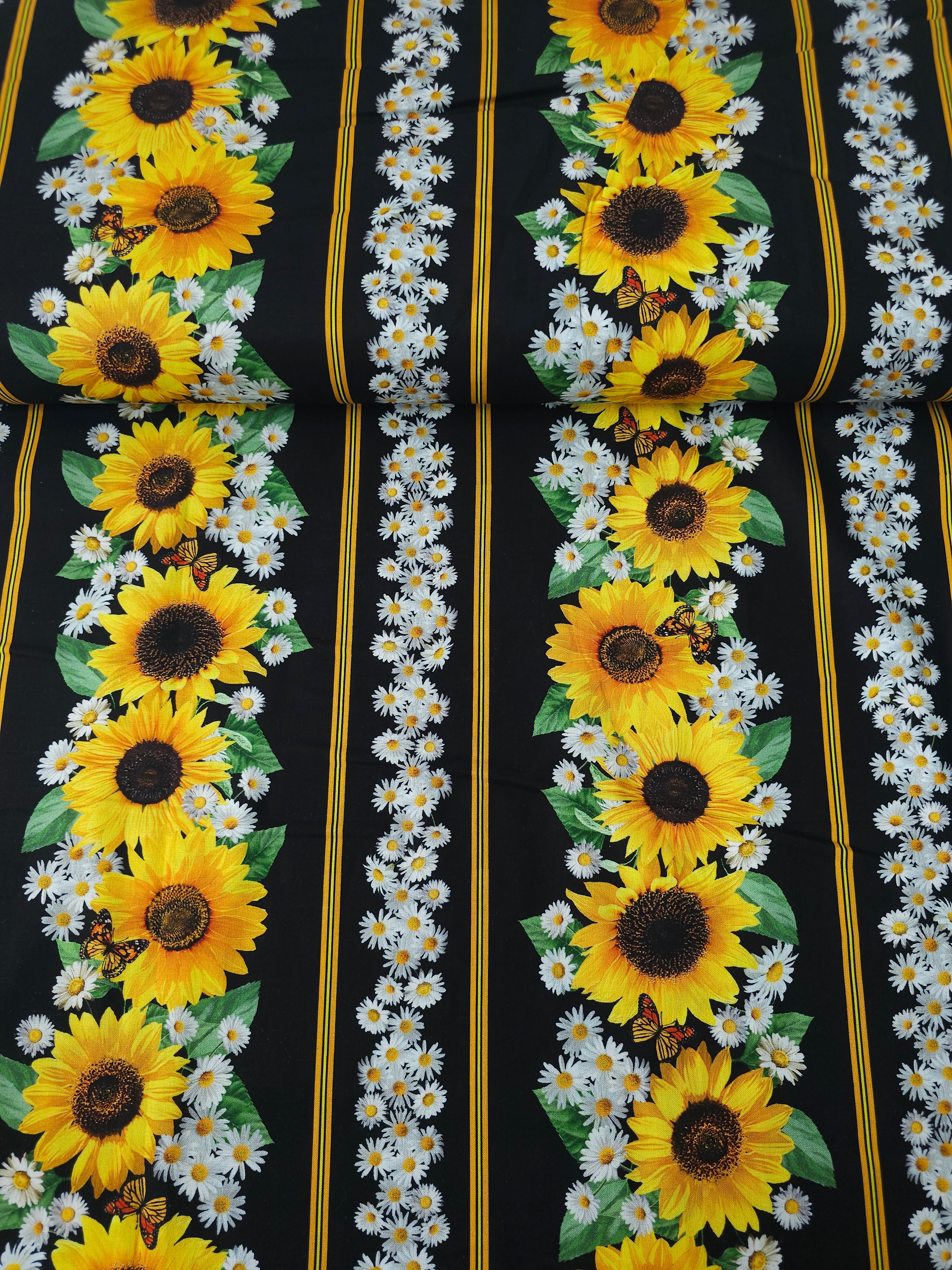 Sunflower Daisy Large Panel Stripe 100% Cotton