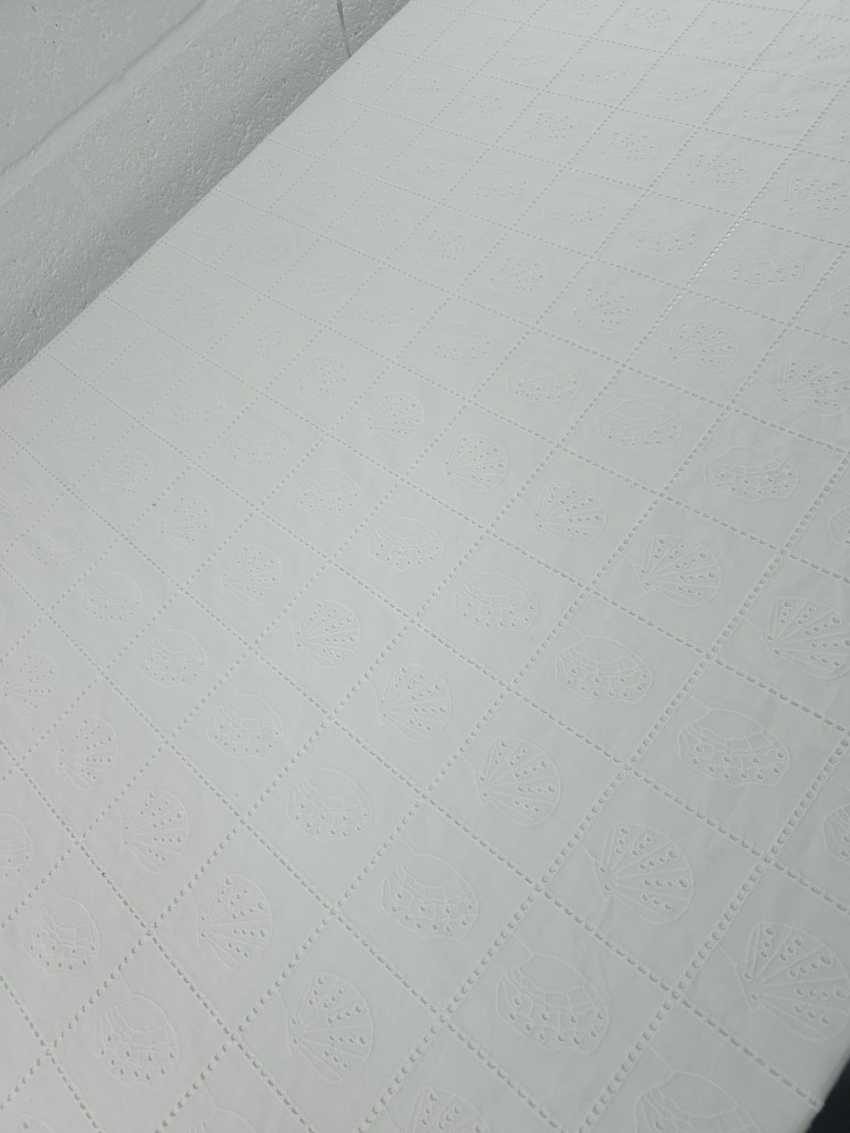 White Shell Grid Lightweight Cotton Broderie Anglaise