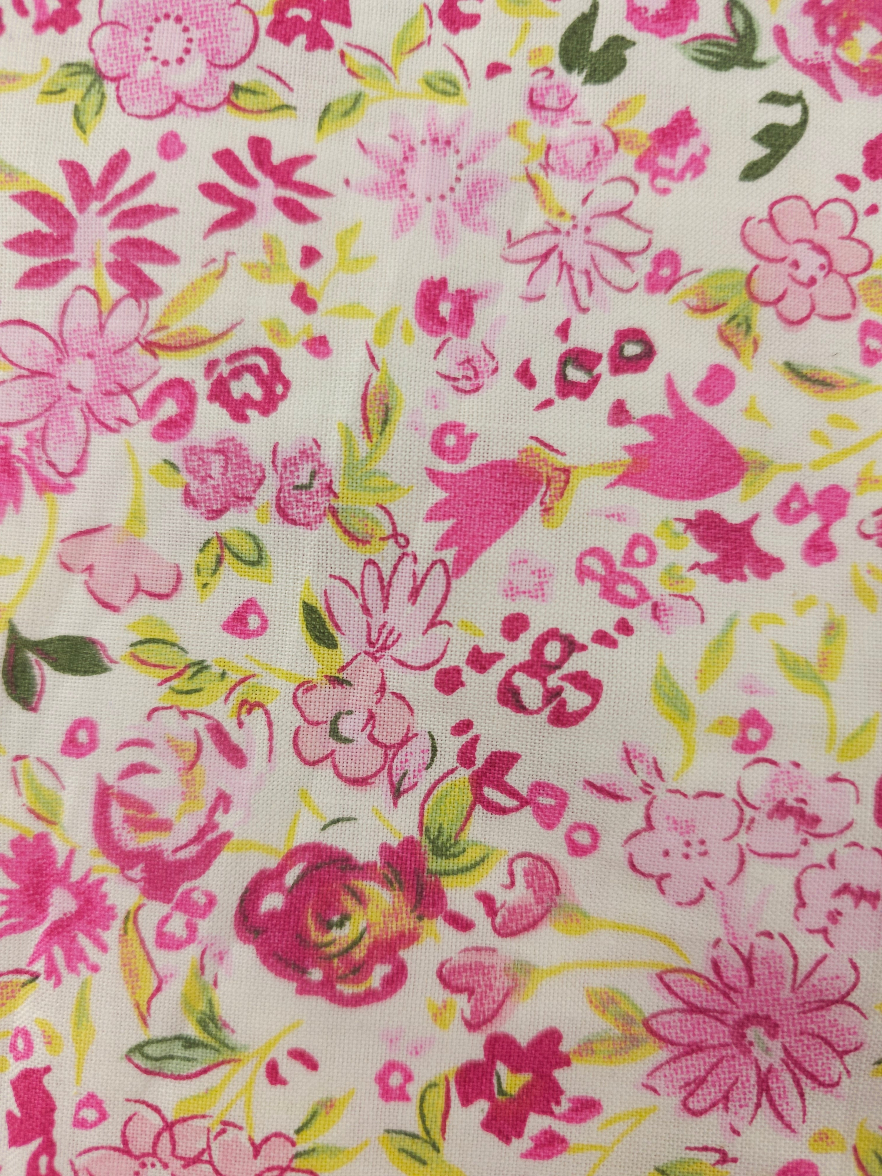 Pink and lime floral Cotton- 0.8m piece