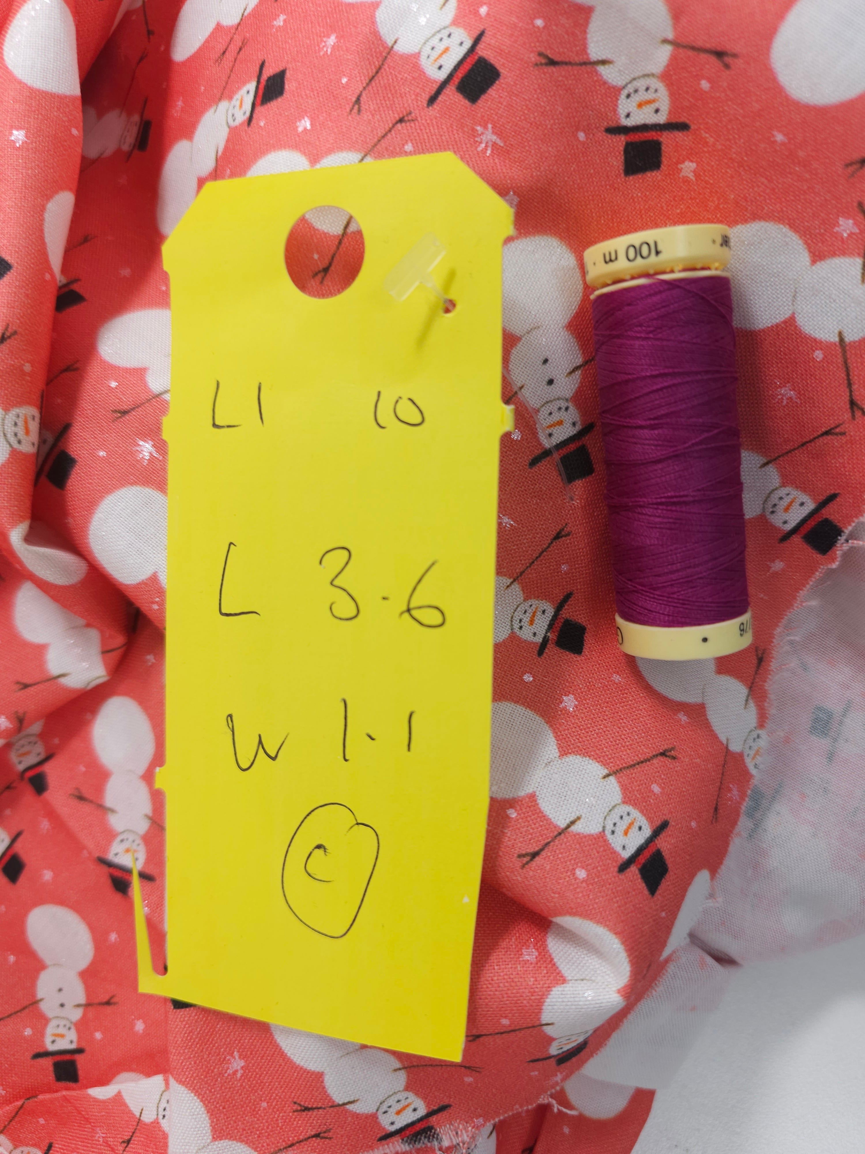 Salmon glitter snowman Cotton- 3.6m piece