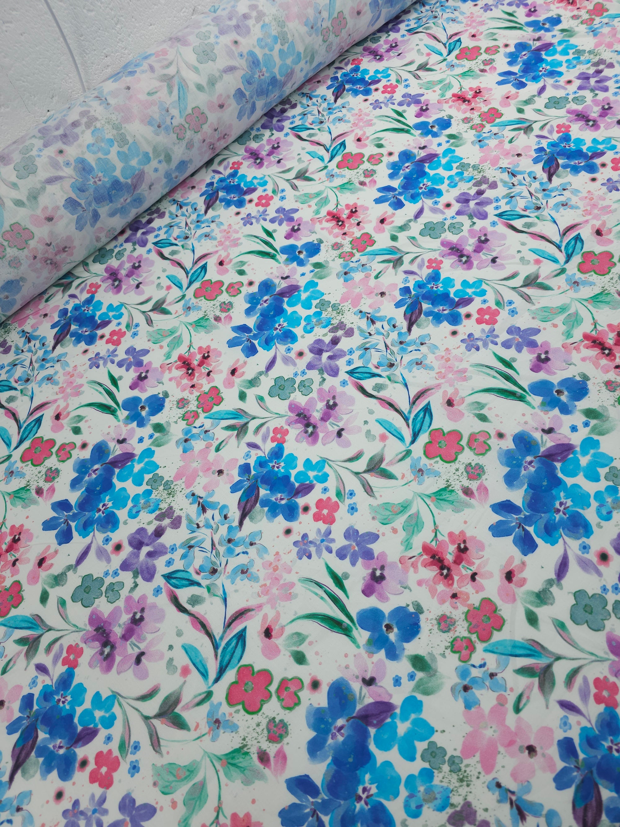 Watercolour Floral Meadow Cotton Voile