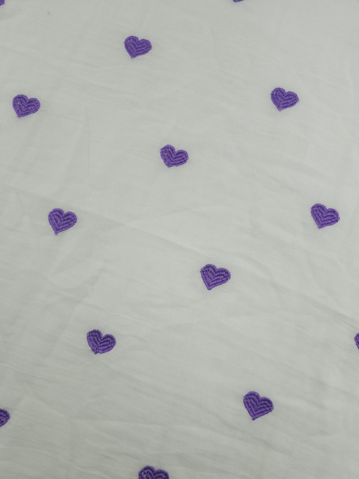 Purple Embroidered Hearts Fine Double Gauze