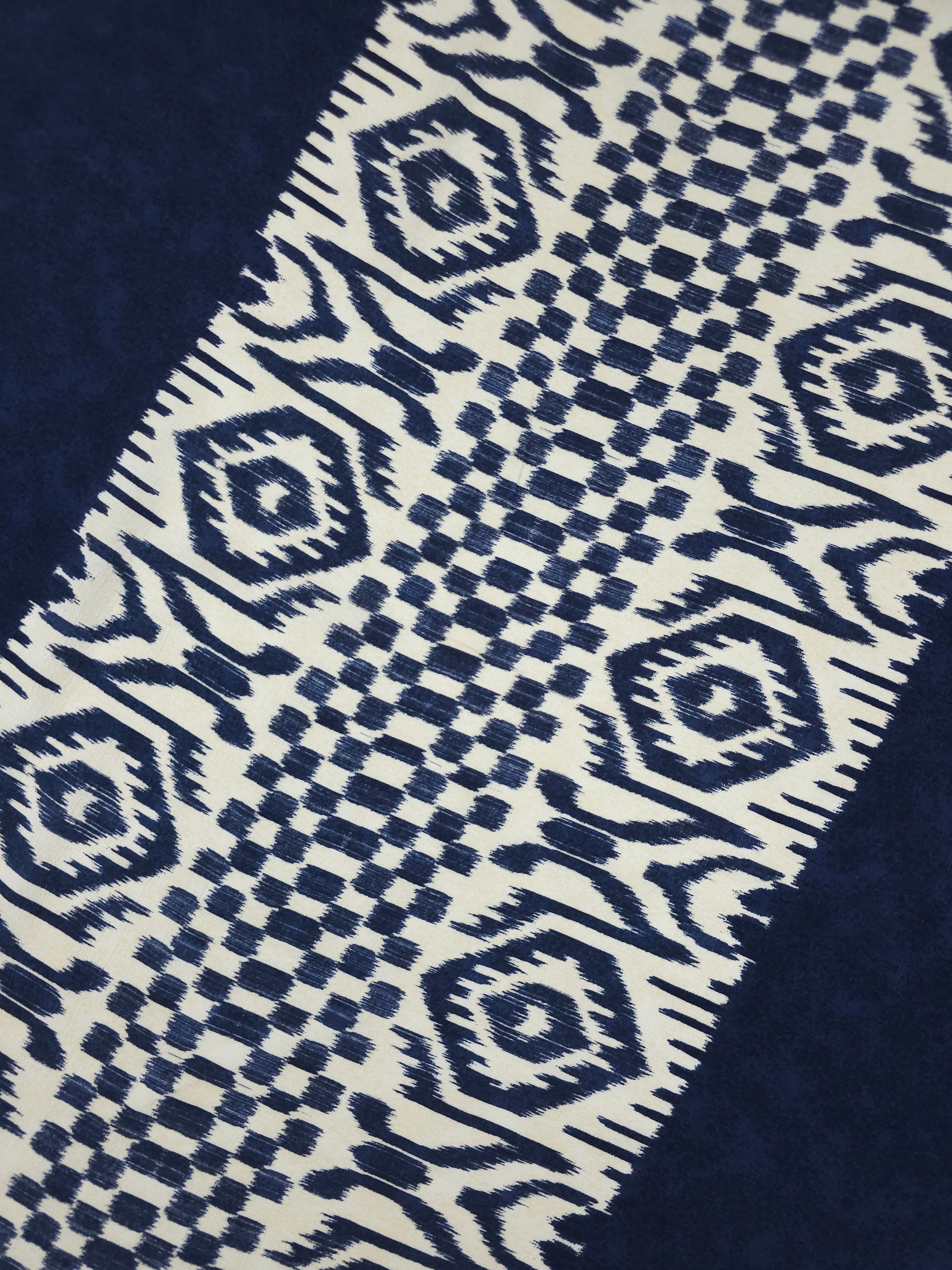 Navy Washed Retro Panel Stripe Viscose Crepe
