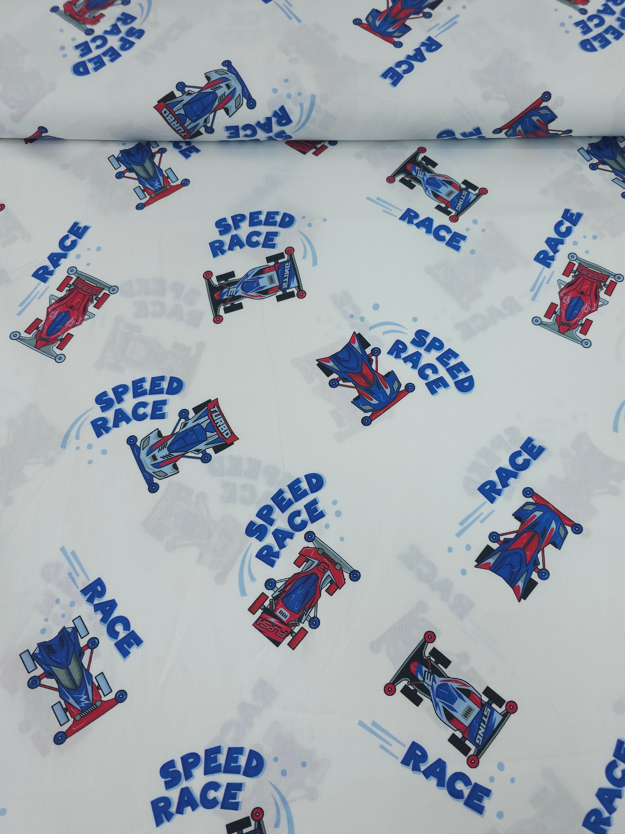 Red/Blue Speed Race 100% Cotton 57"