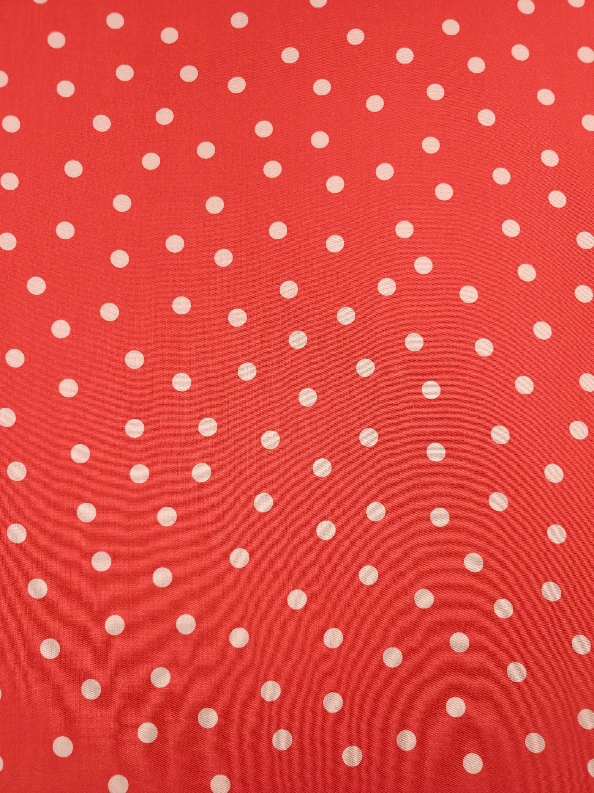 Orangey Coral/Cream Polka Dot Viscose Challis