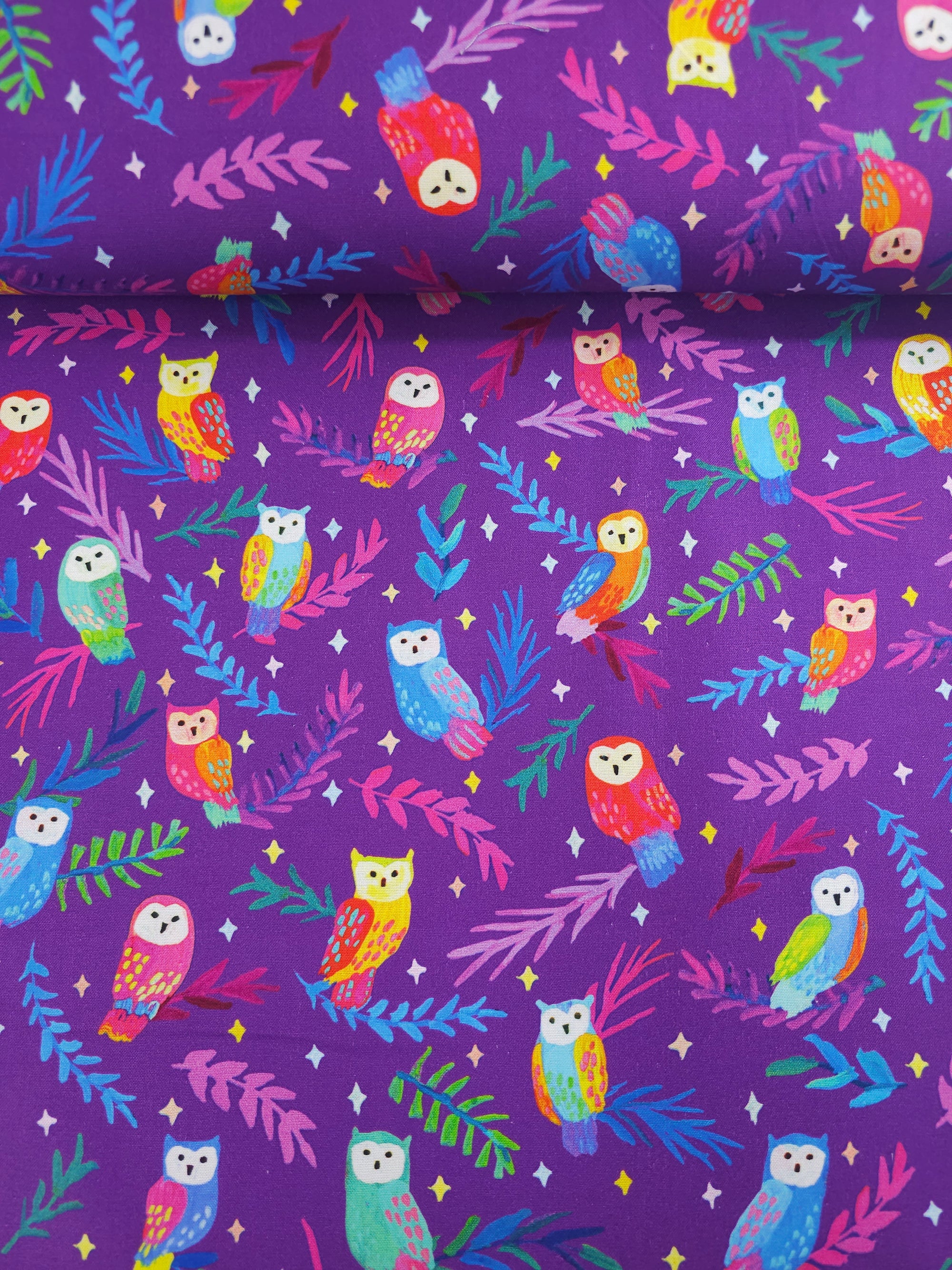 Purple Nocturnal Owl 100% Cotton- Robert Kaufman