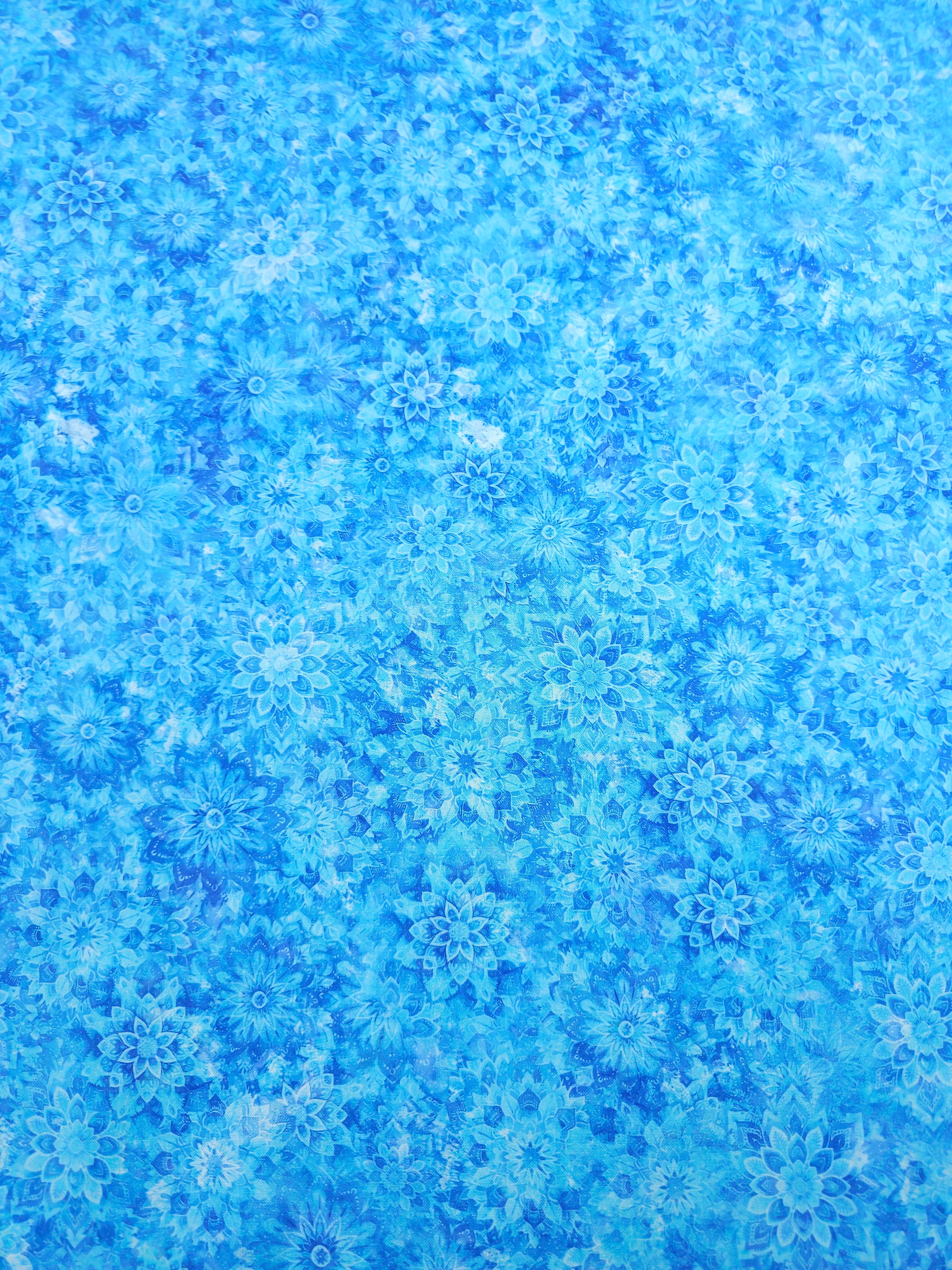 Light Blue Dancing Dahlias Kaleidoscope 100% Cotton 106" *EXTRA WIDE*