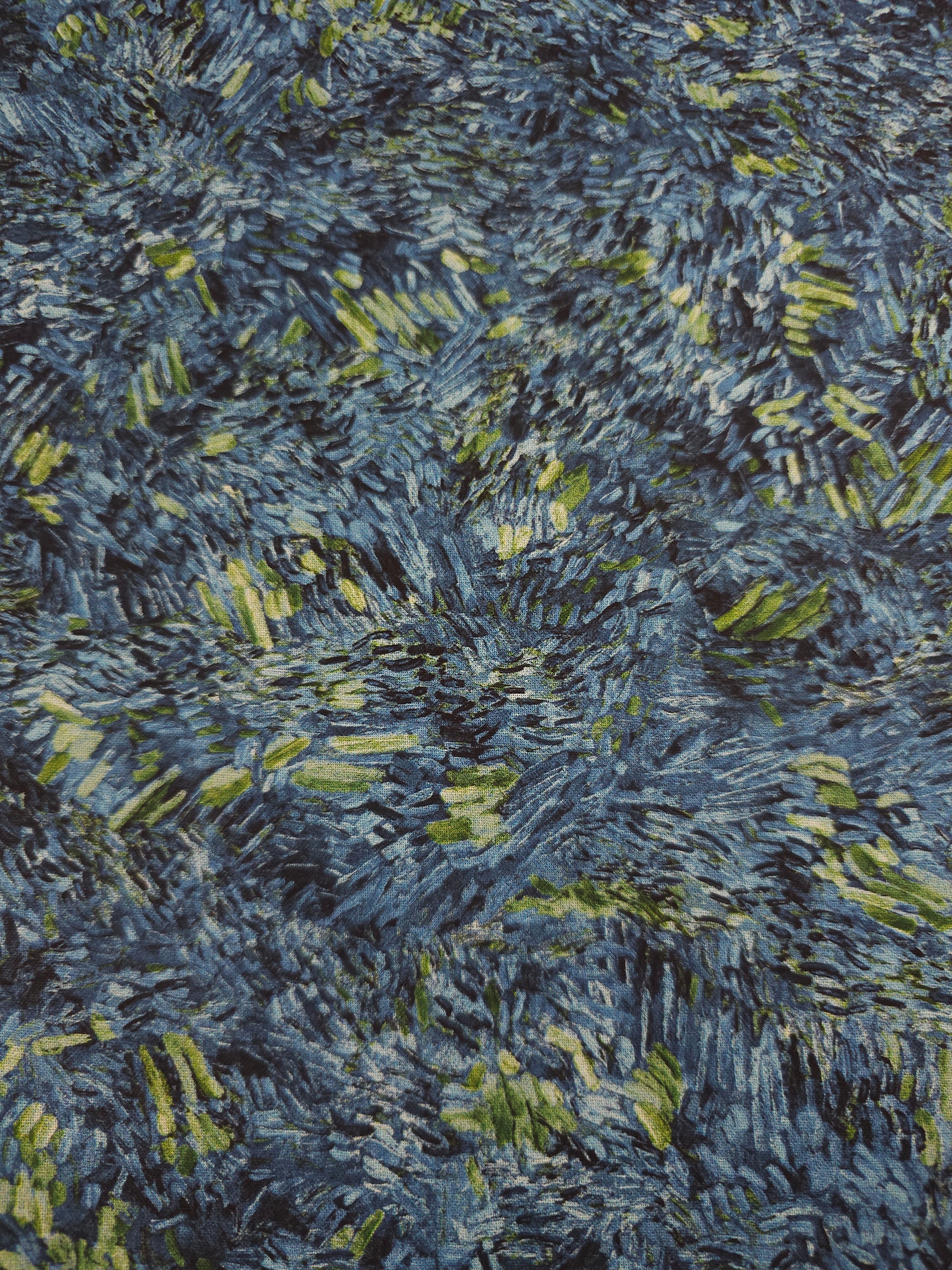 Midnight Blue/Green Van Gogh Strokes 100% Cotton
