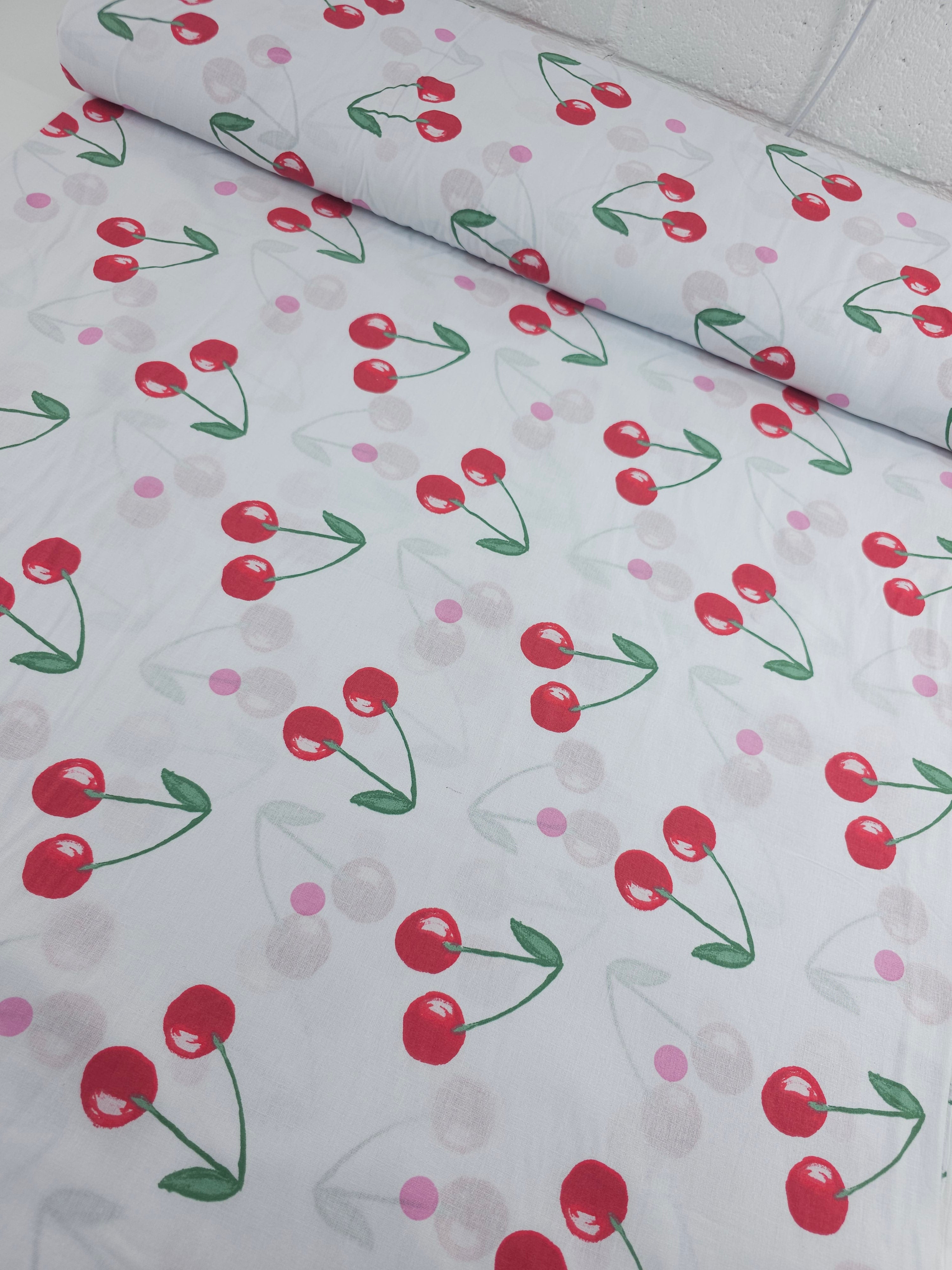 Floating Big Cherry Polka Spot 100% Cotton 100" *EXTRA WIDE*