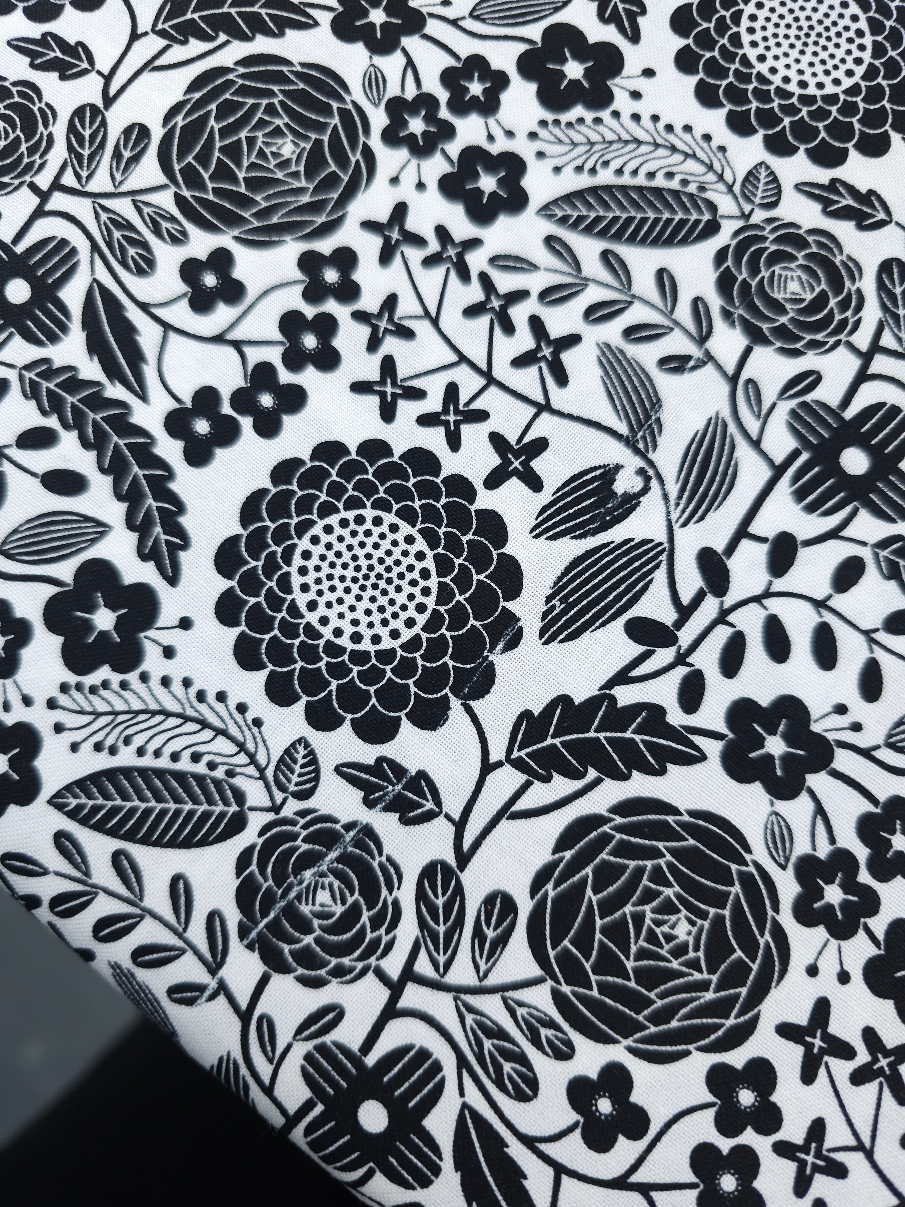 Black/White Floral Bloom 100% Cotton - Benartex *DEFECT*
