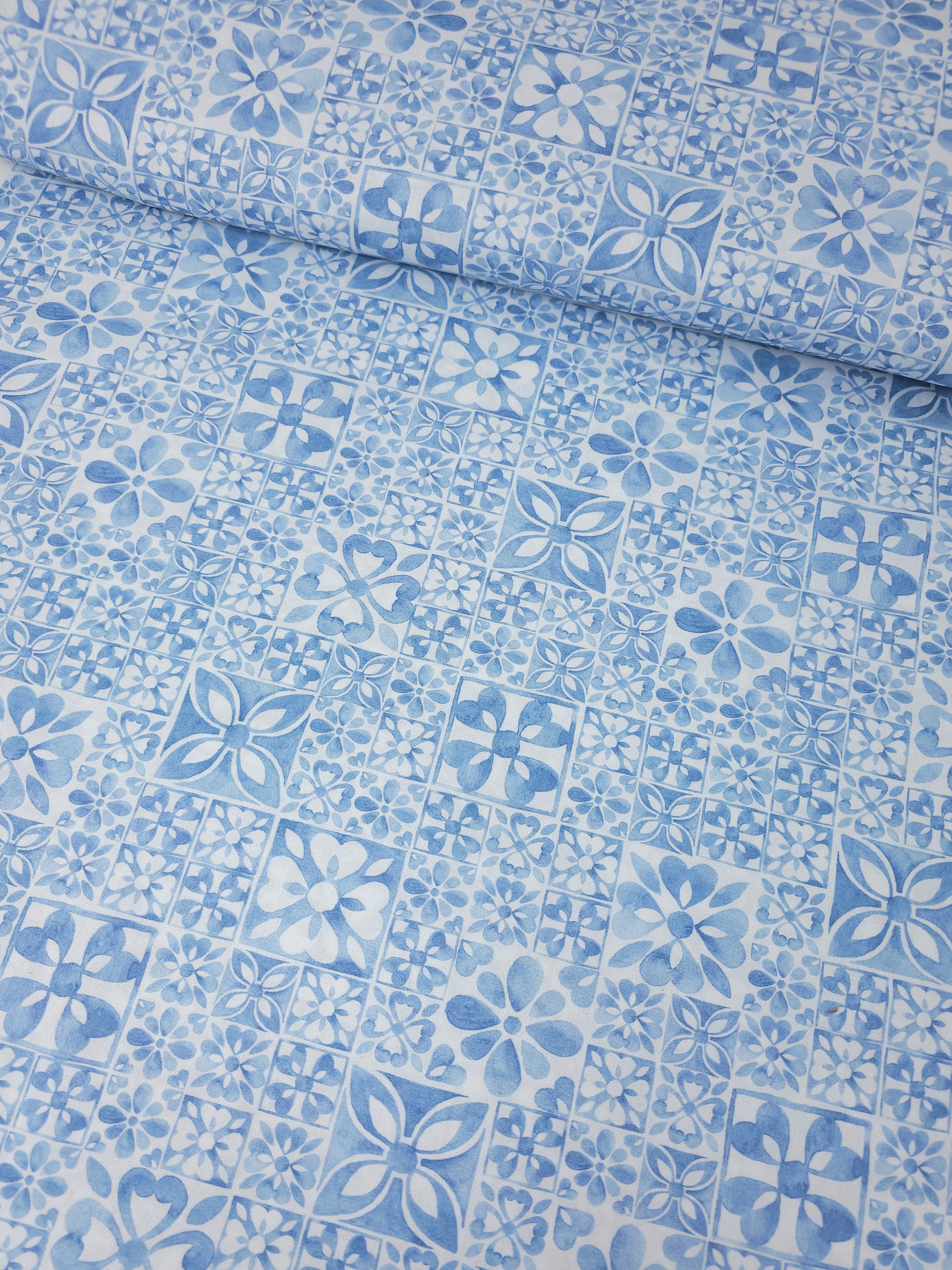 Pale Blue Mosaic Tile 100% Cotton - Michael Miller