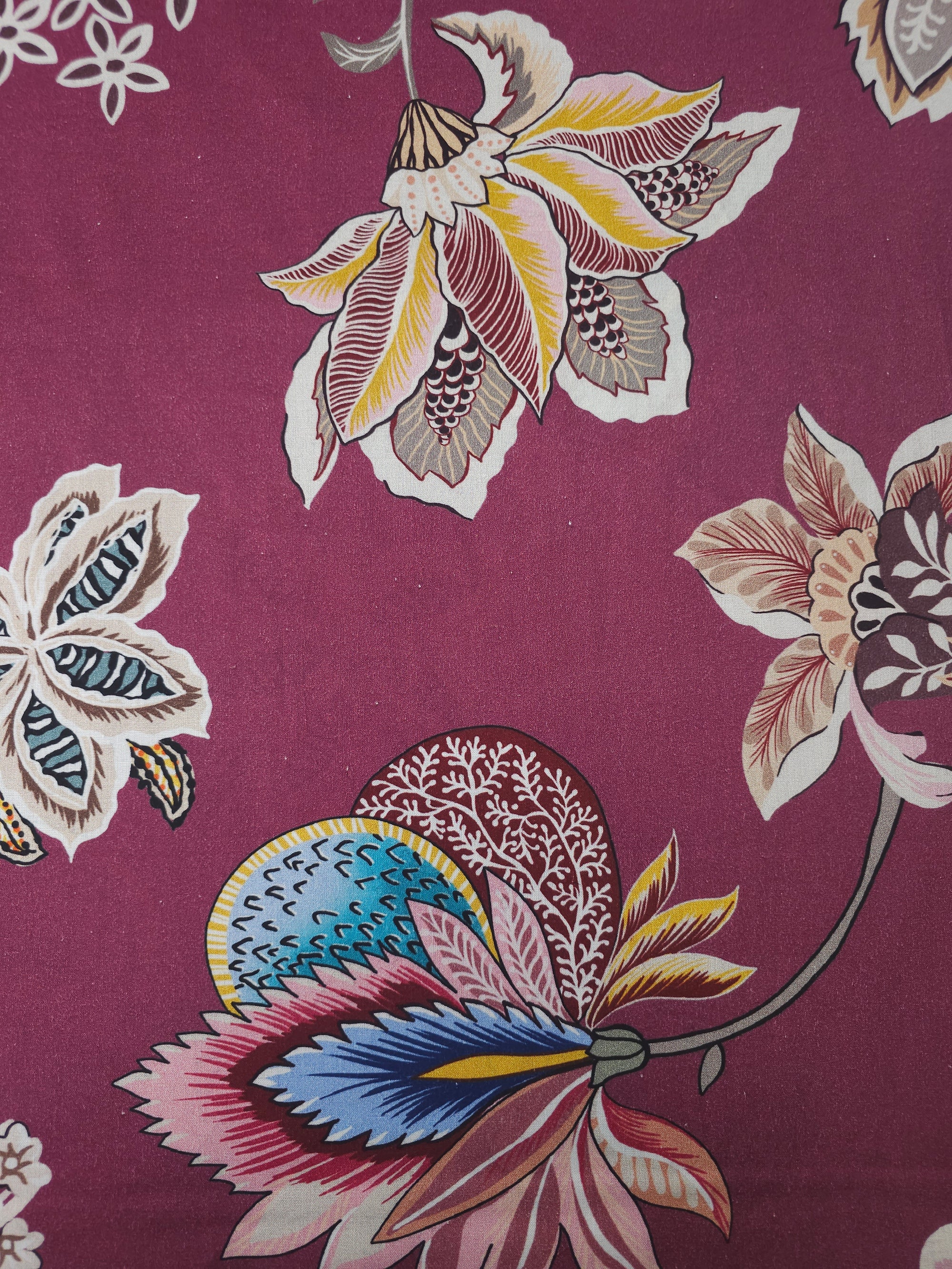 Burgundy Large Butterfly Bird Floral 100% Cotton 106" *EXTRA WIDE*