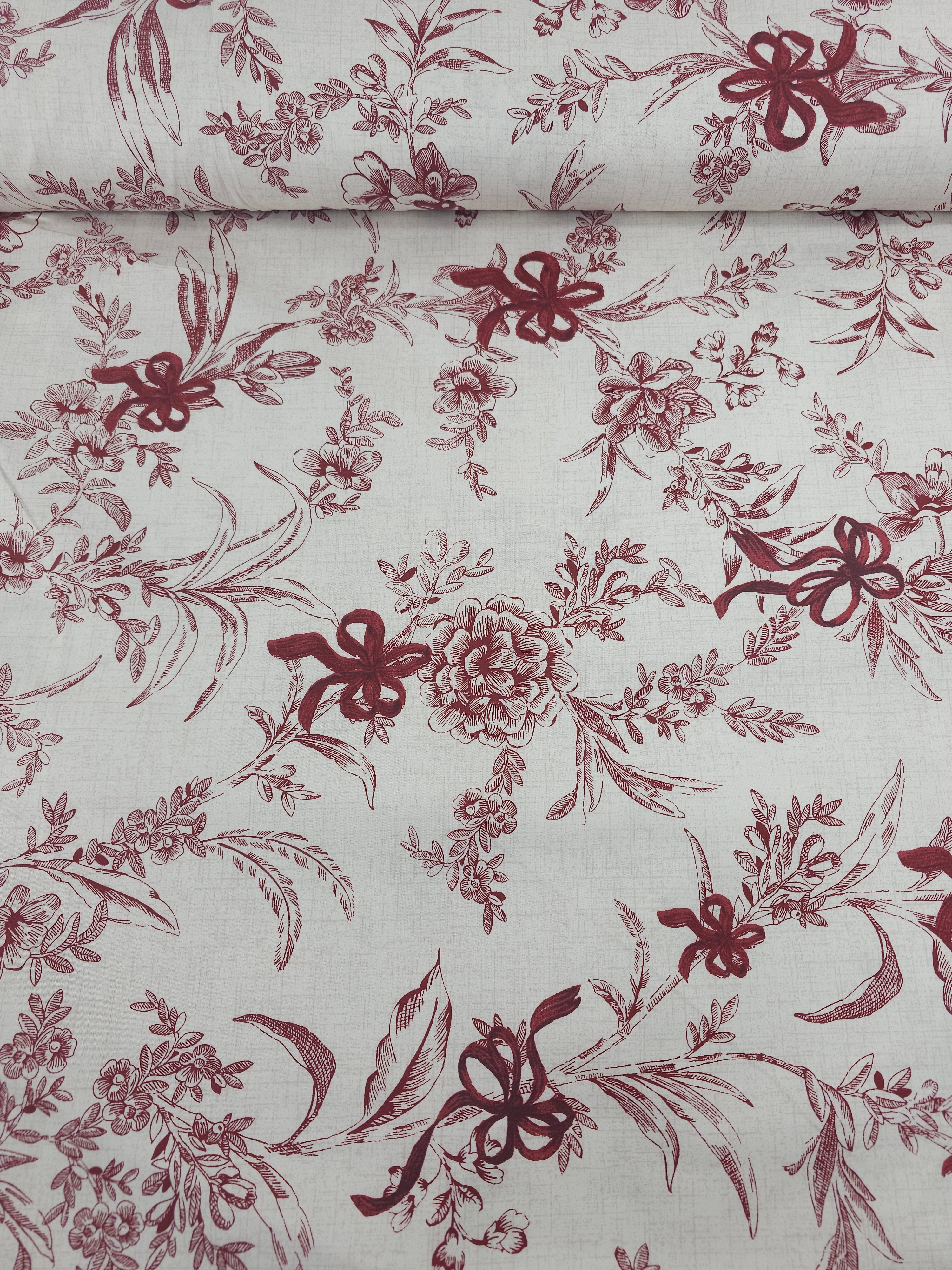 Burgandy Bow Floral Sketch 100% Cotton 104” *EXTRA WIDE*