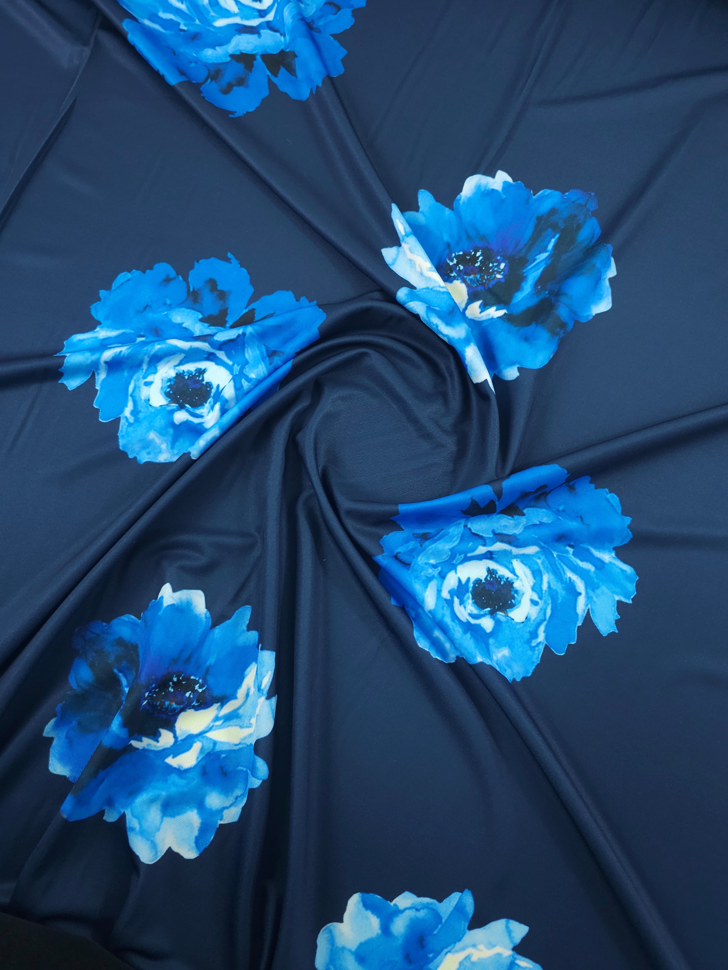 Blue/Navy Floating Flower Poly Jersey