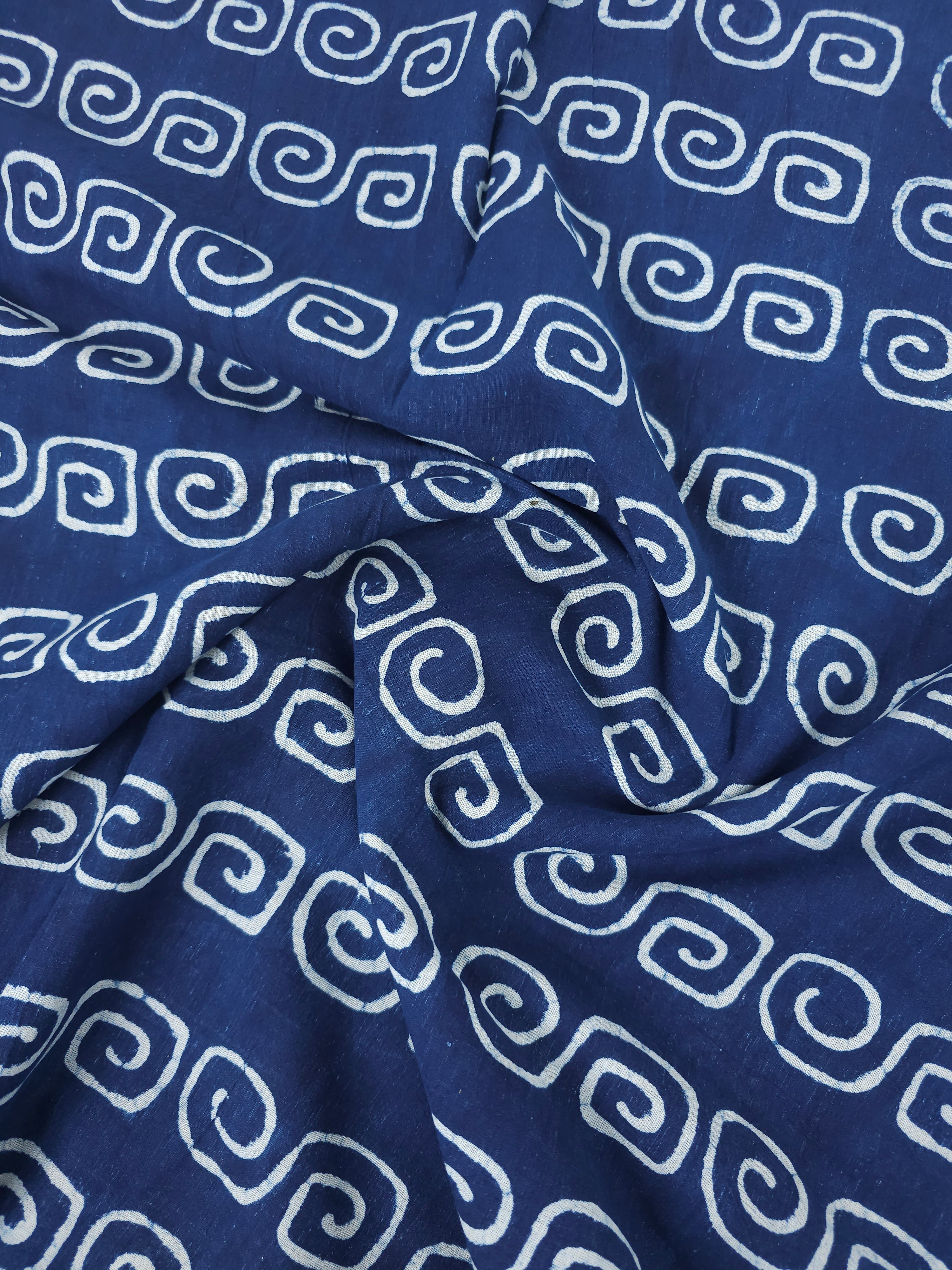 Indigo Navy Spiral Block Print Cotton