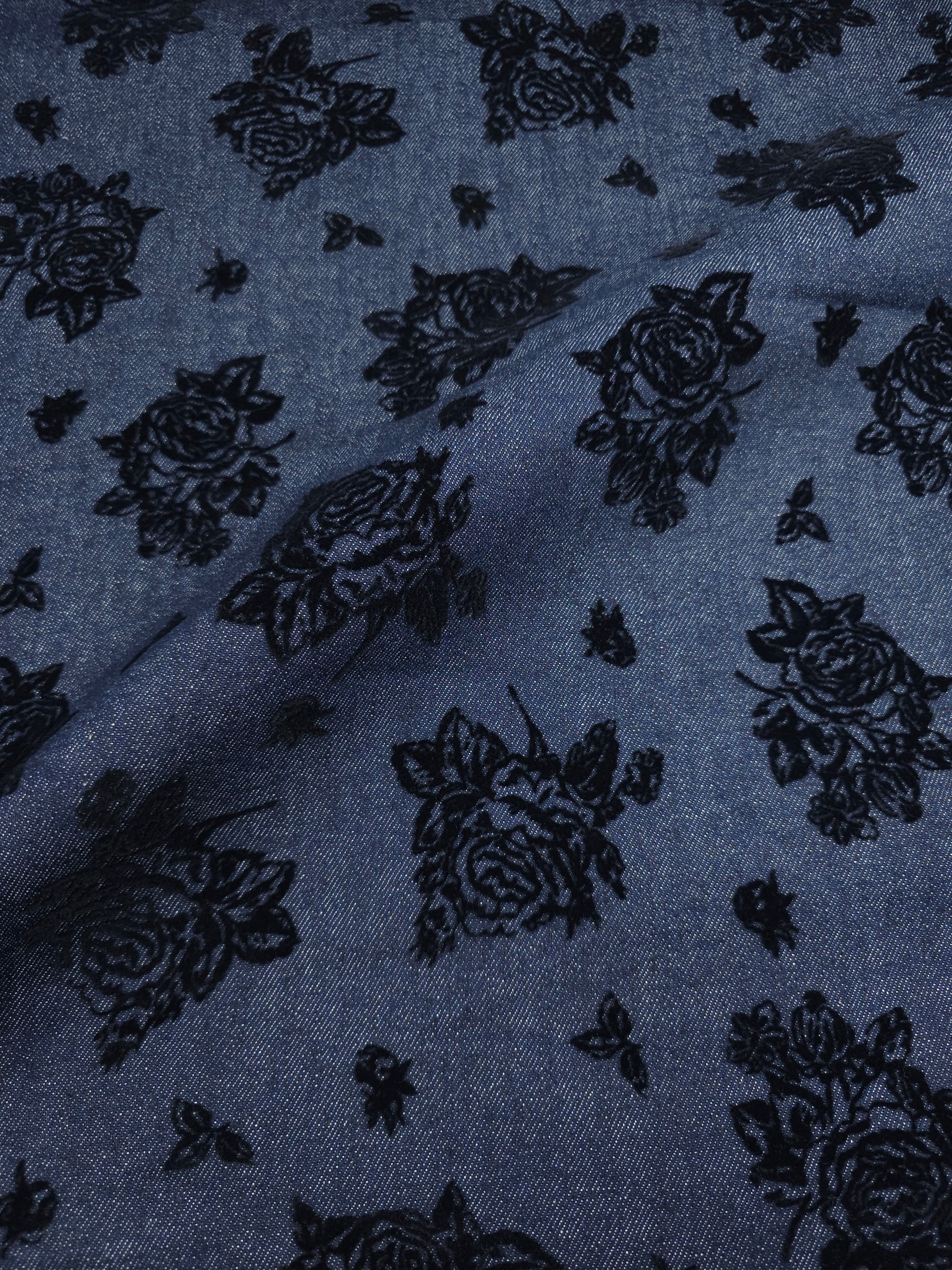 Washed Navy Rose Velvet Burnout Denim