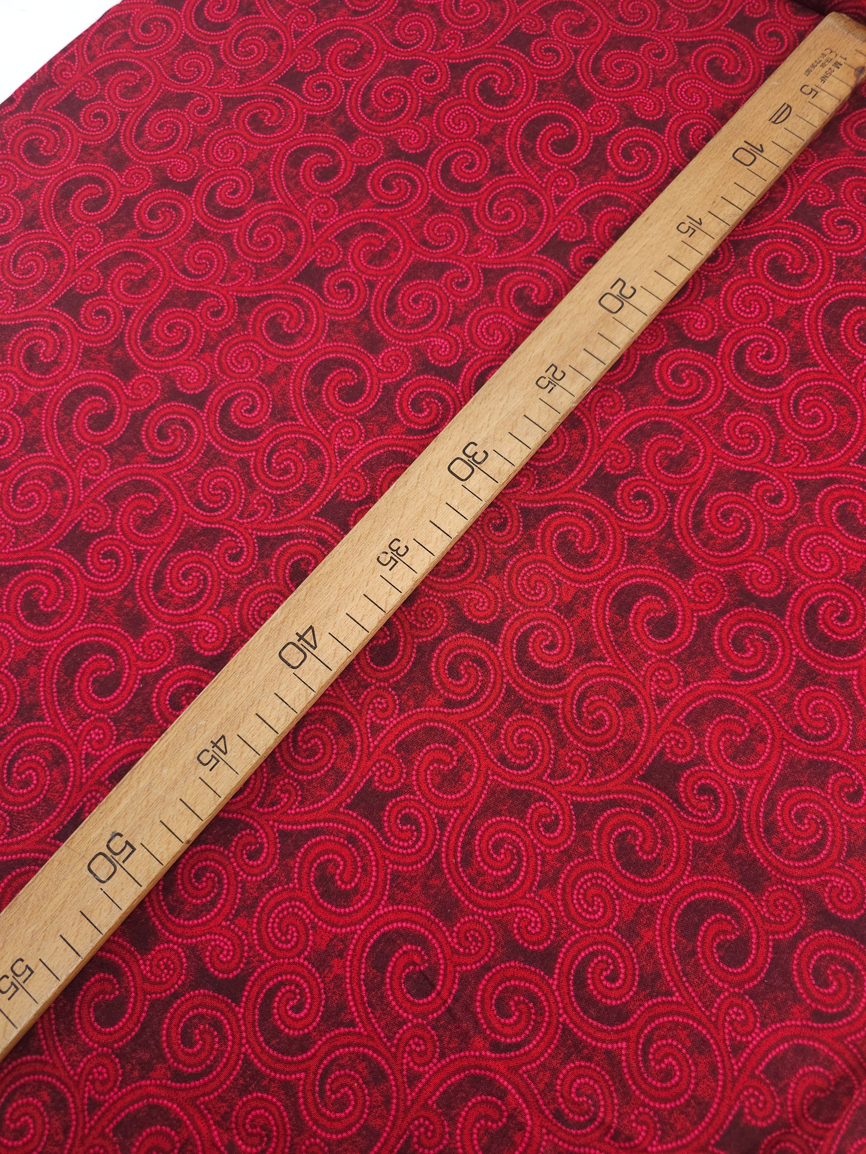 Deep Red Spiral Vine 100% Cotton