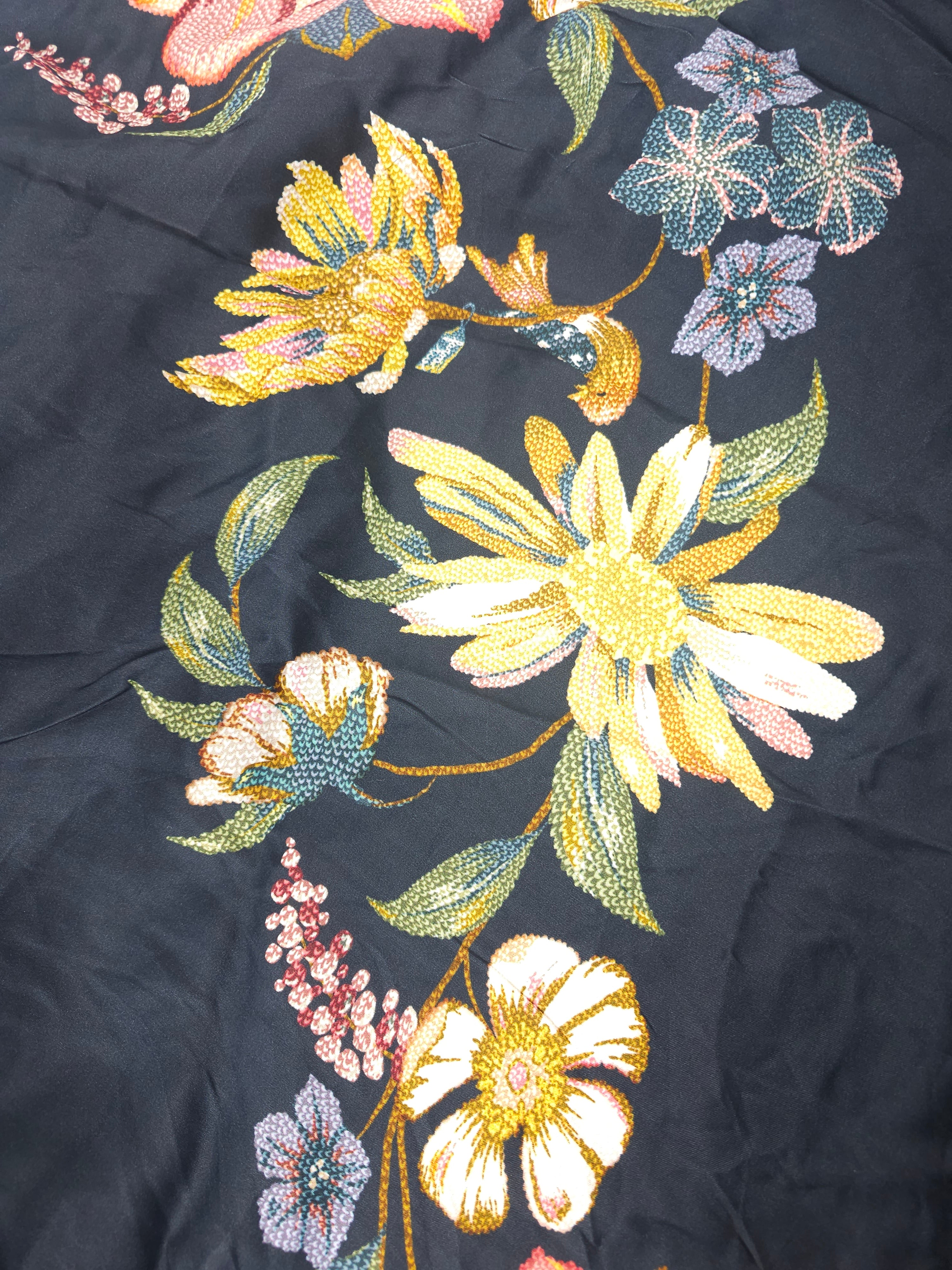 Flower embroidered print Viscose sateen- 3m piece