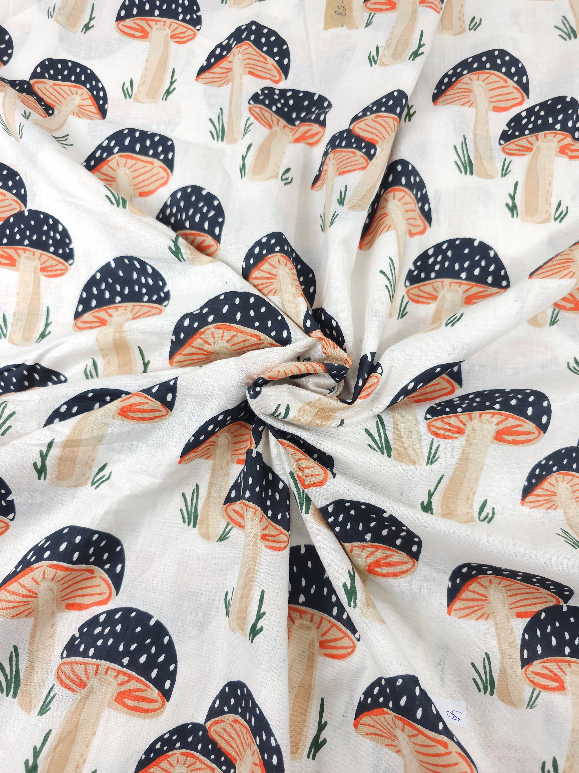 Ultra Dark Navy Mushroom Block Print Cotton