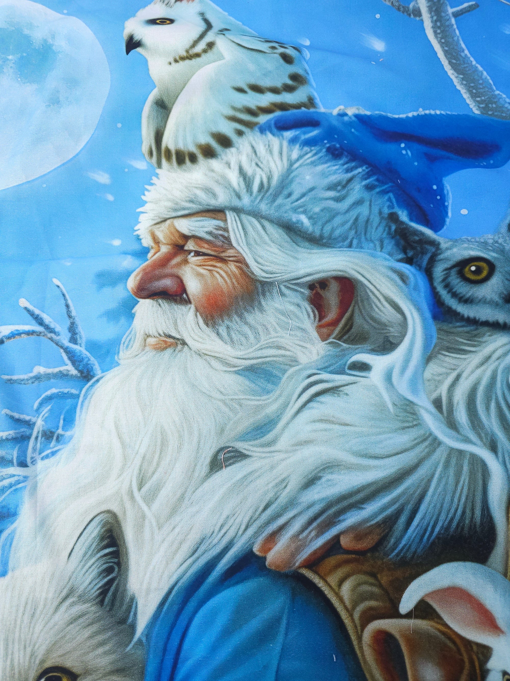 Santa's owls Cotton panels- 1.1m piece