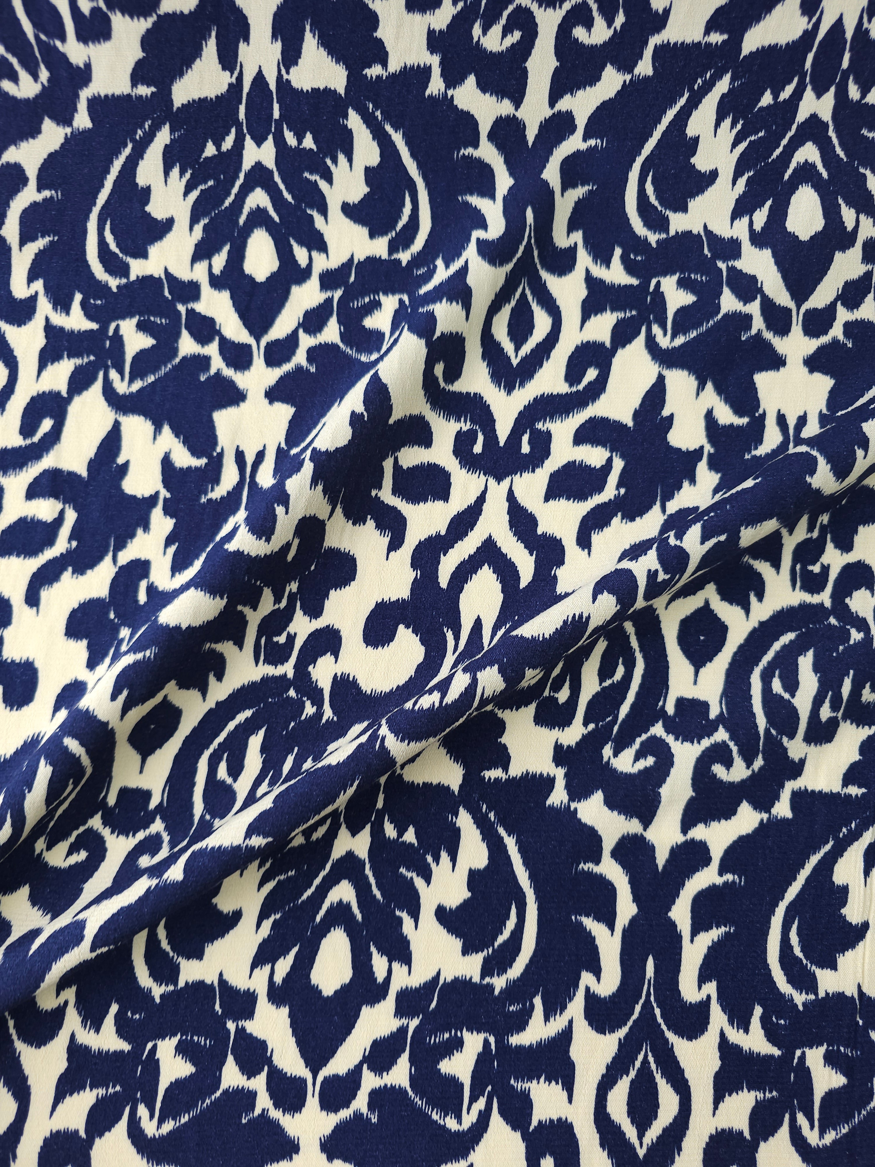 Navy/Cream Damask Viscose Crepe
