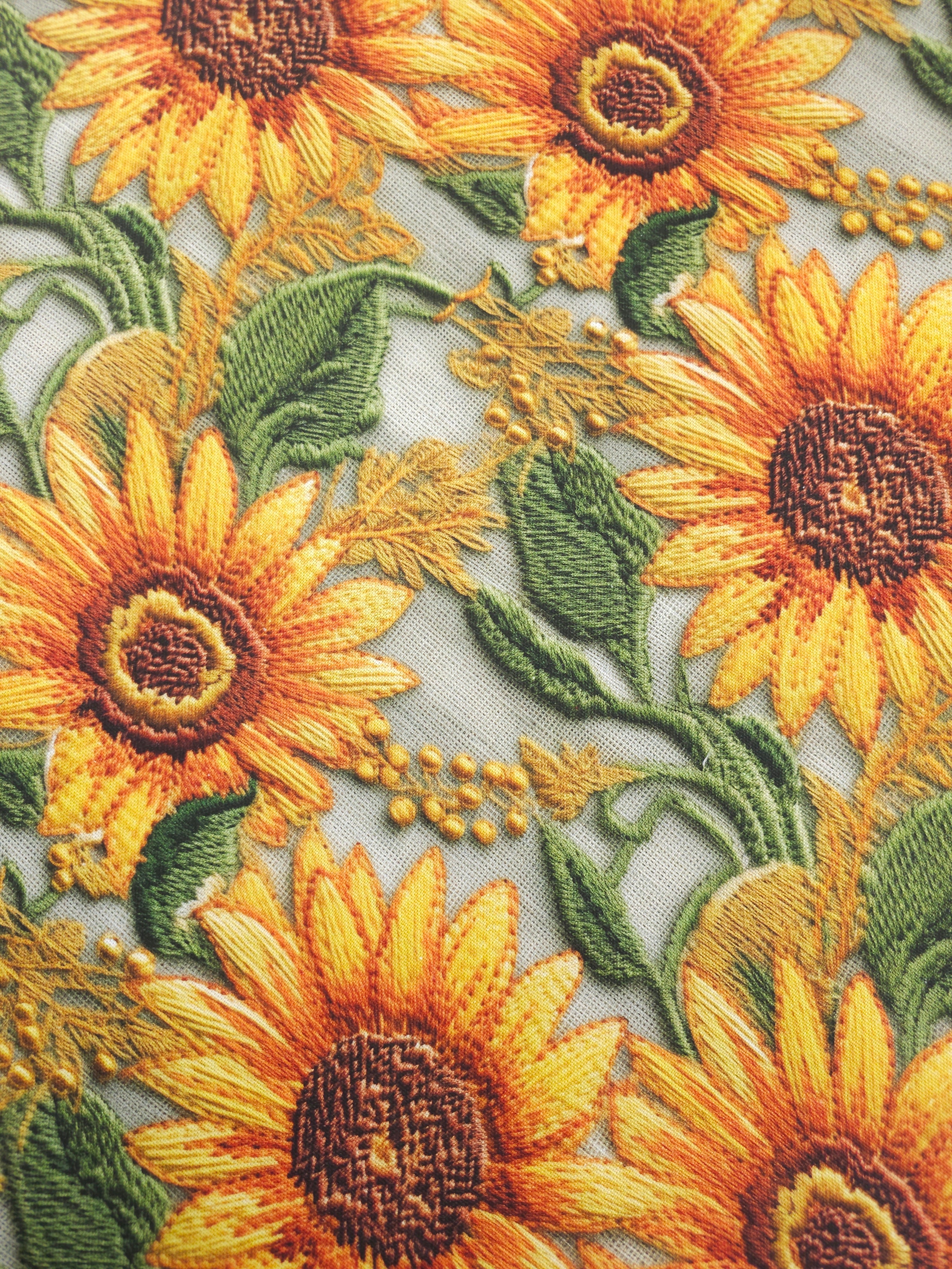 Sunflower Crochet Look Canvas Cotton
