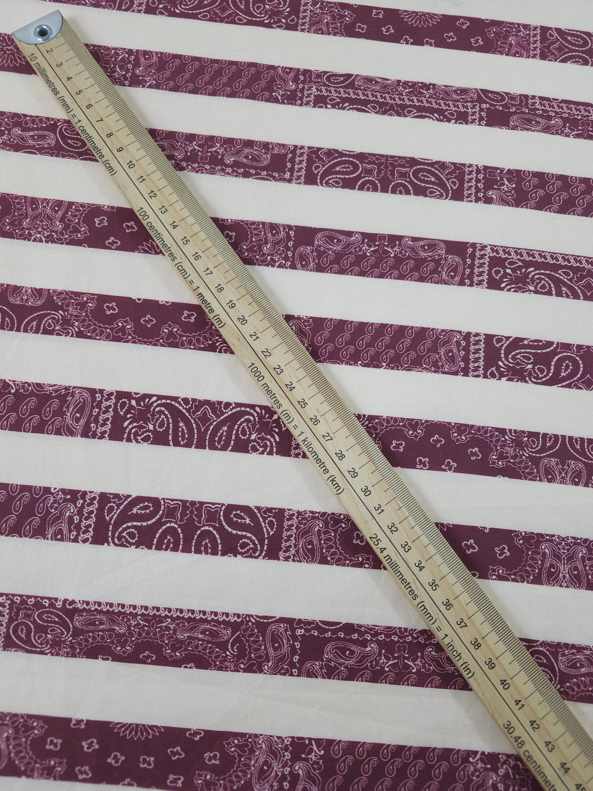 Burgundy/White Bandana Stripe 100% Cotton