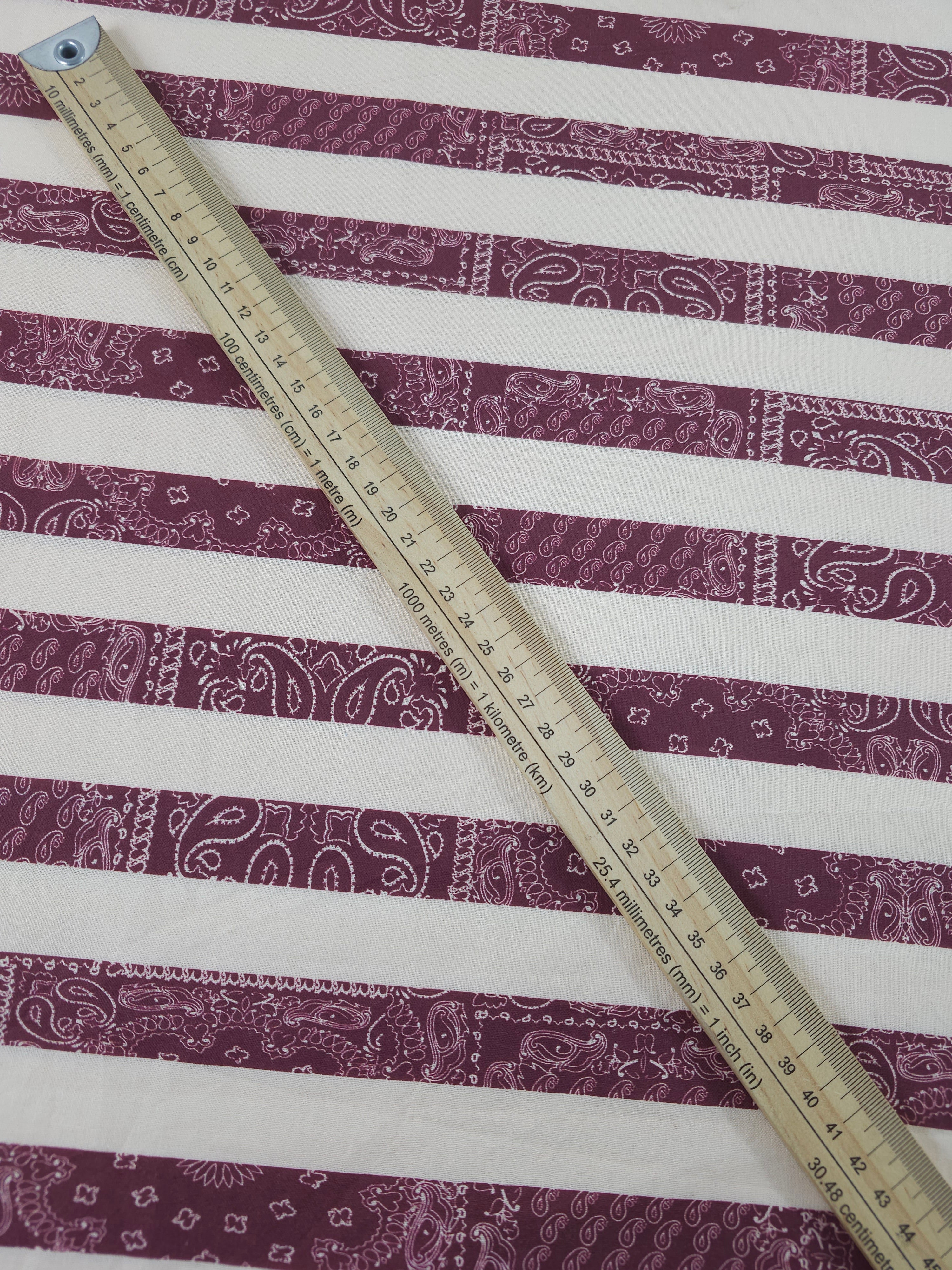 Burgundy/White Bandana Stripe 100% Cotton
