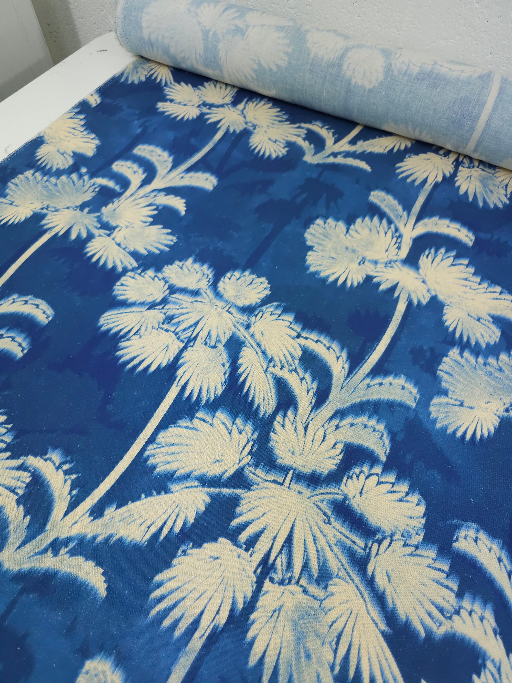 Blue Blur Palm Viscose Linen