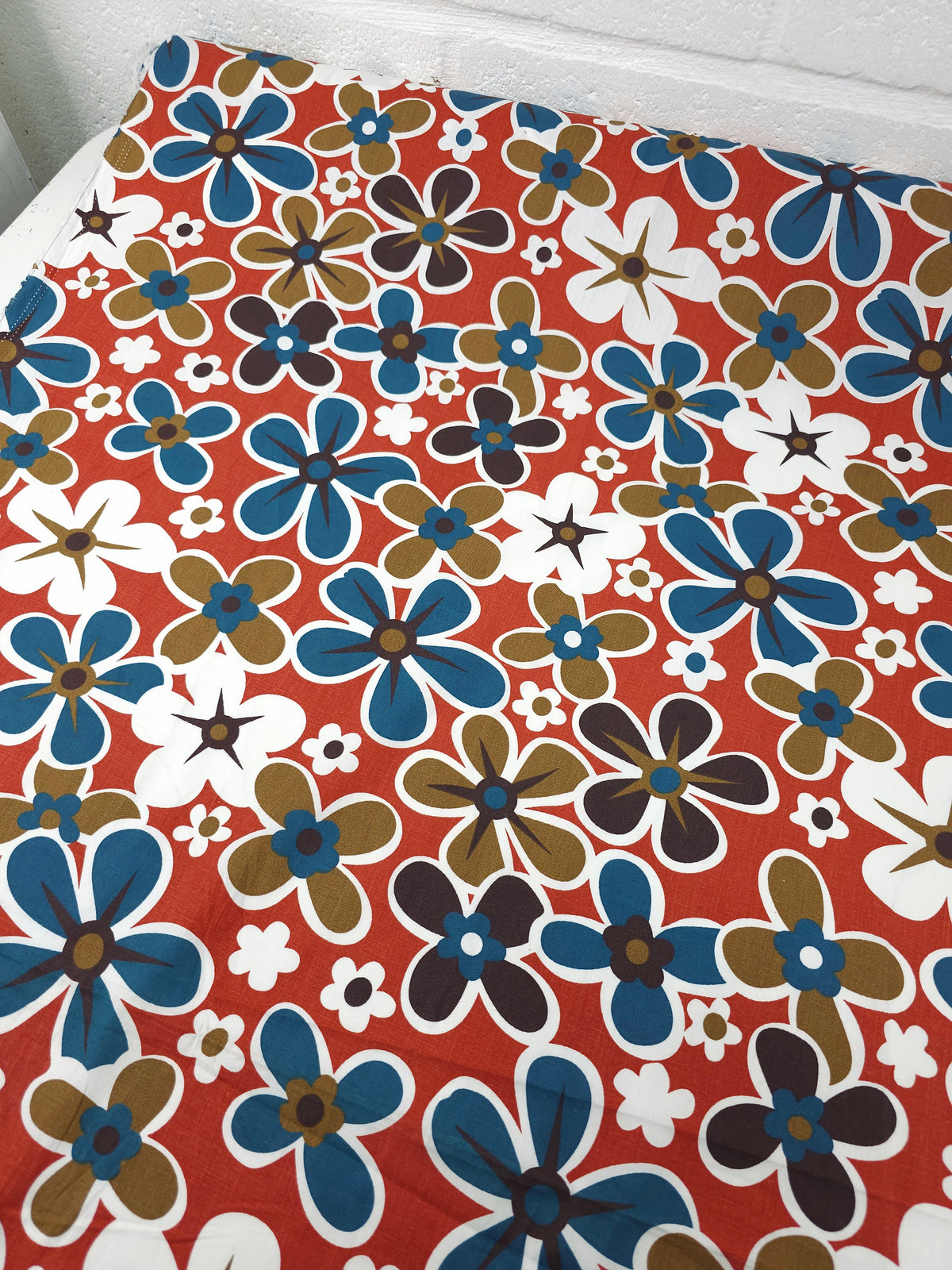 Rust/Teal Groovy Floral Cotton Poplin